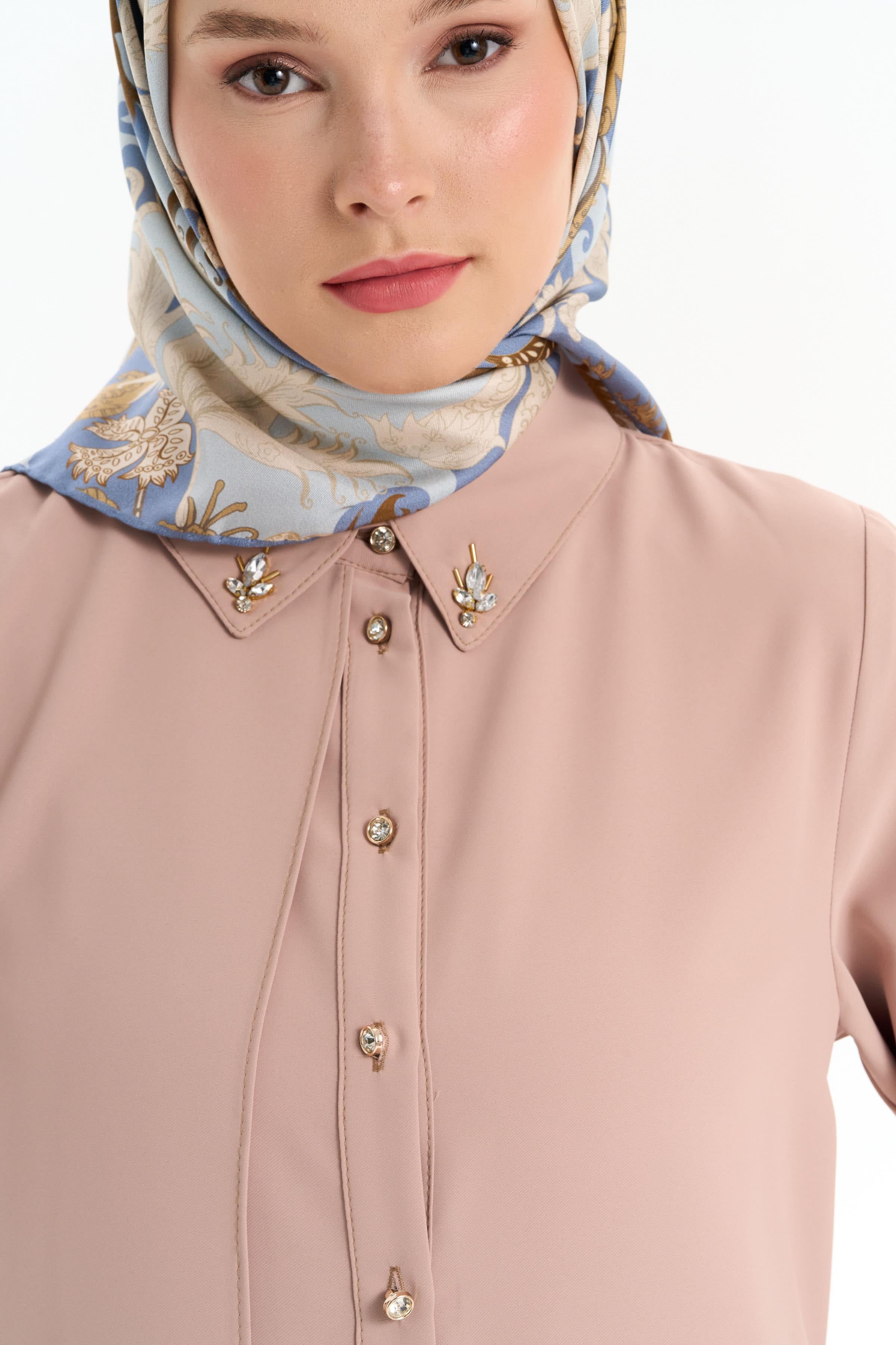 Taş Aksesuarlı Şık Tunik - Camel TUGBA