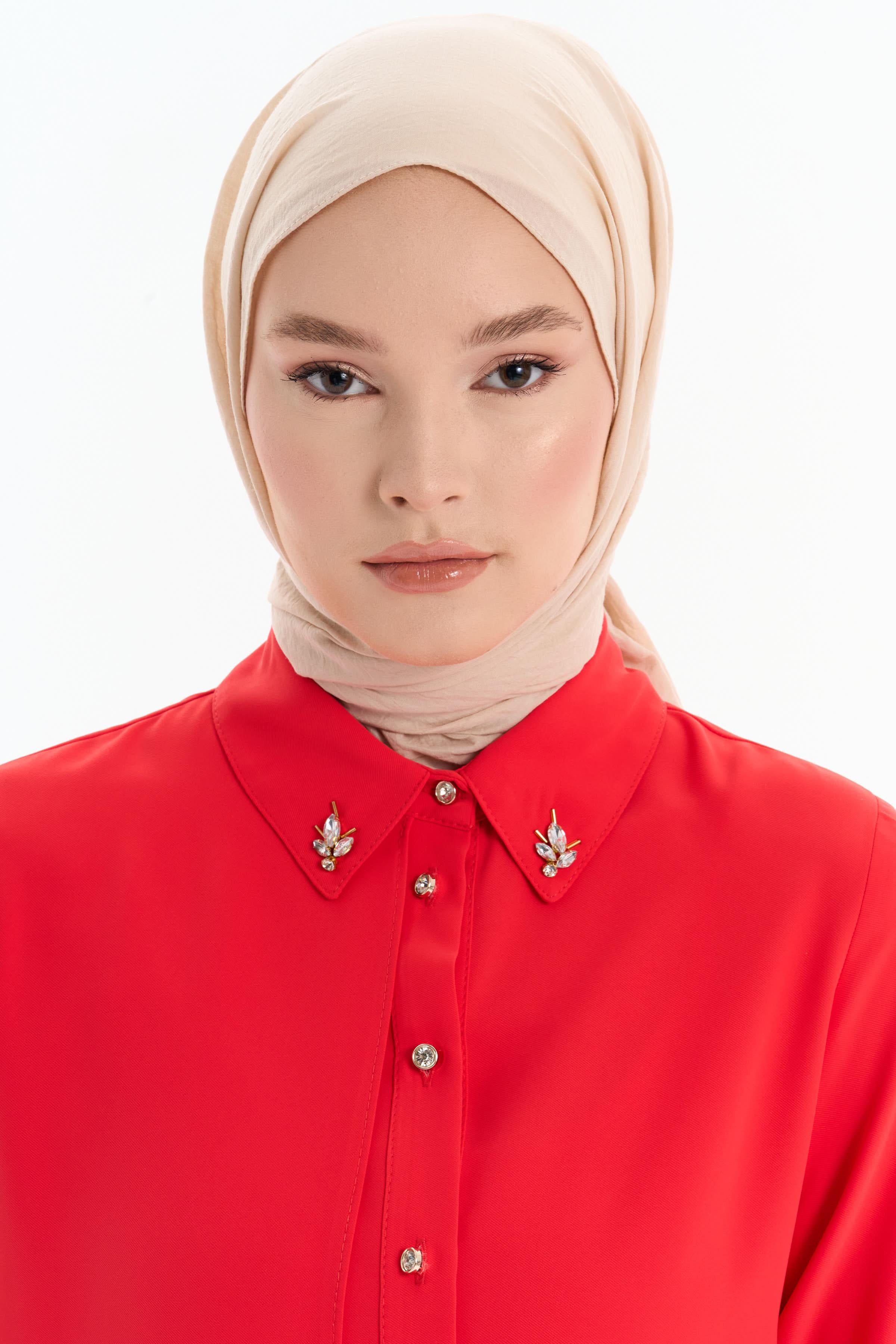 Taş Aksesuarlı Şık Tunik - Mercan TUGBA