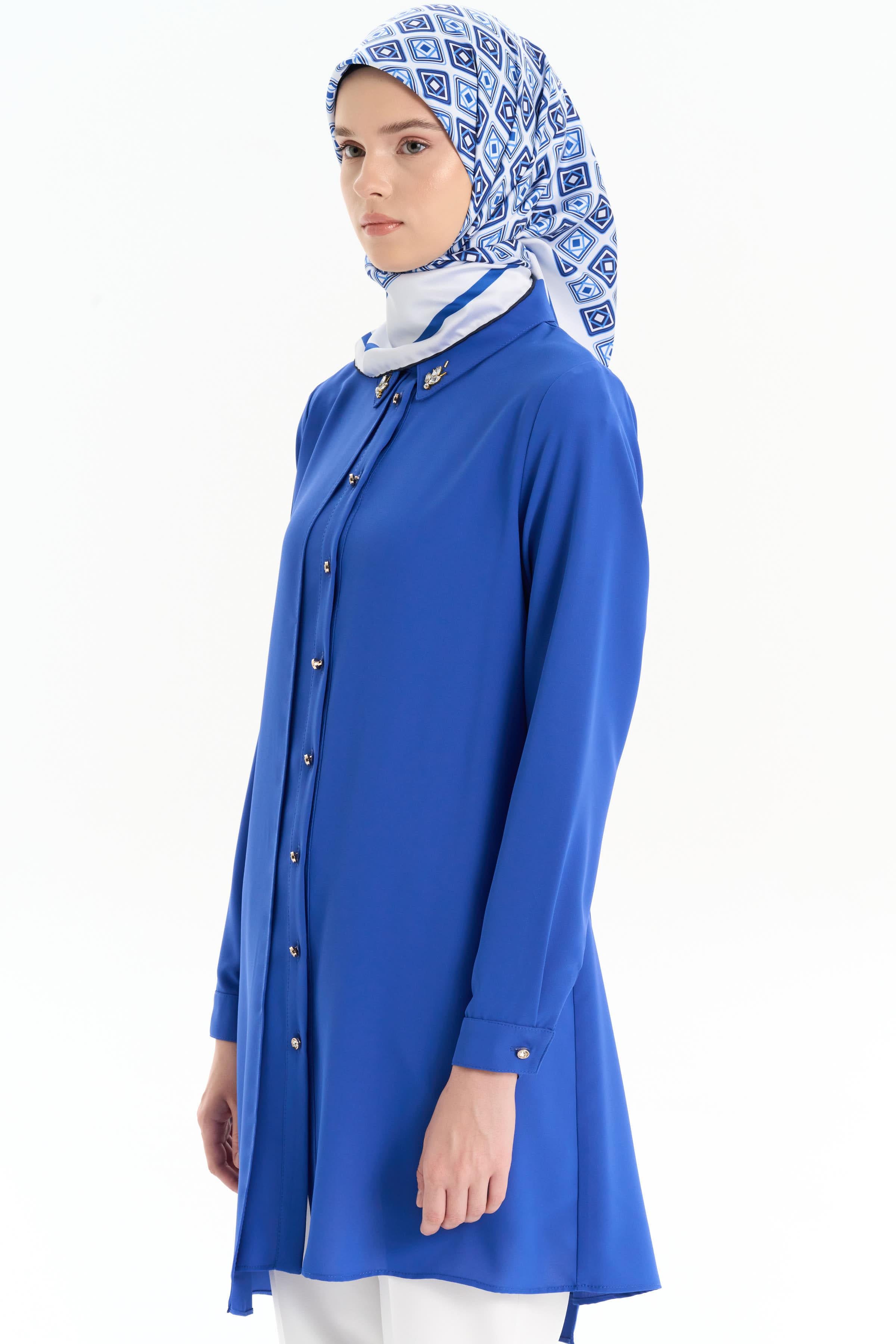 Taş Aksesuarlı Şık Tunik - Saks TUGBA