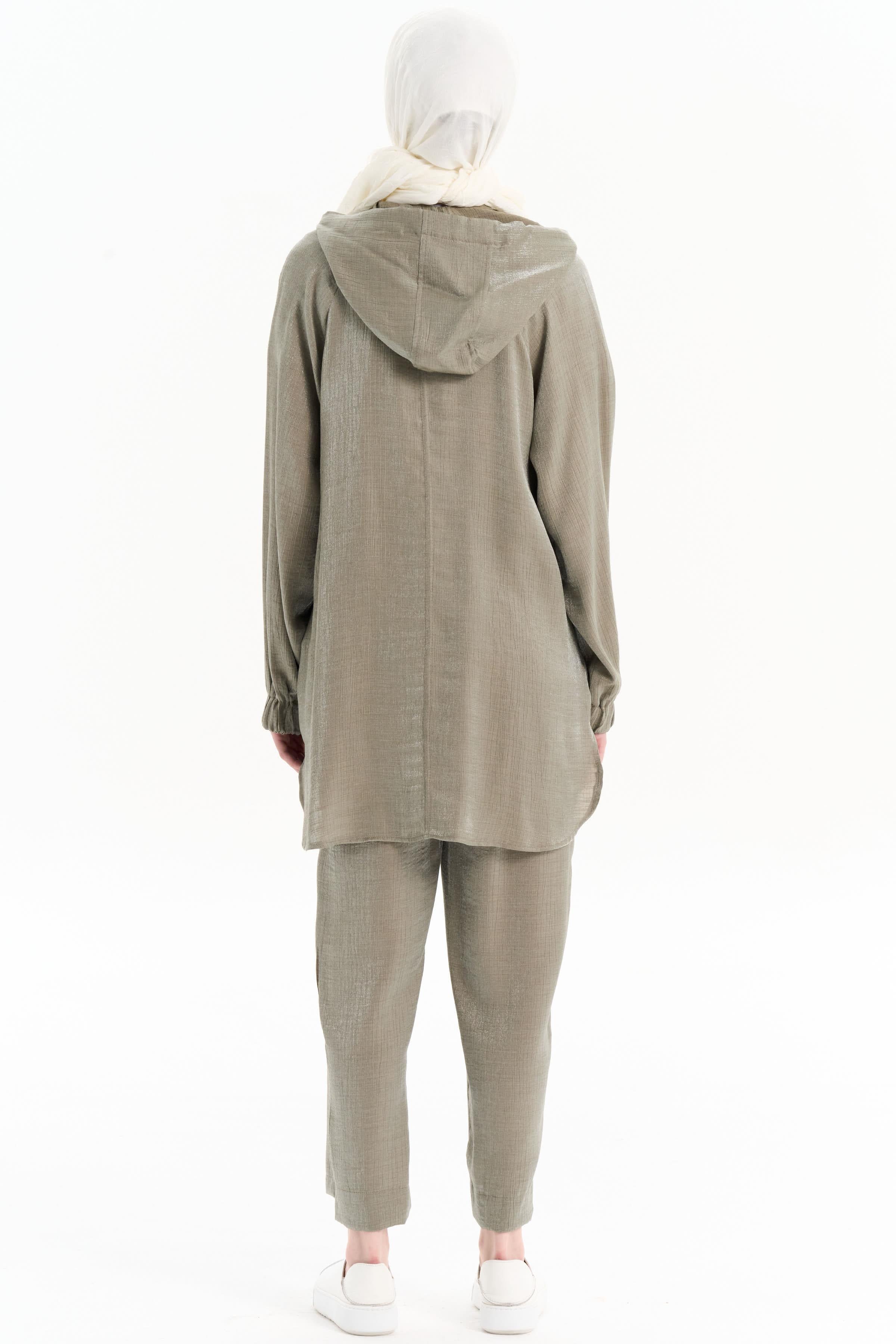 Taş Detaylı Tunik Pantolon Takım - Yeşil TUGBA