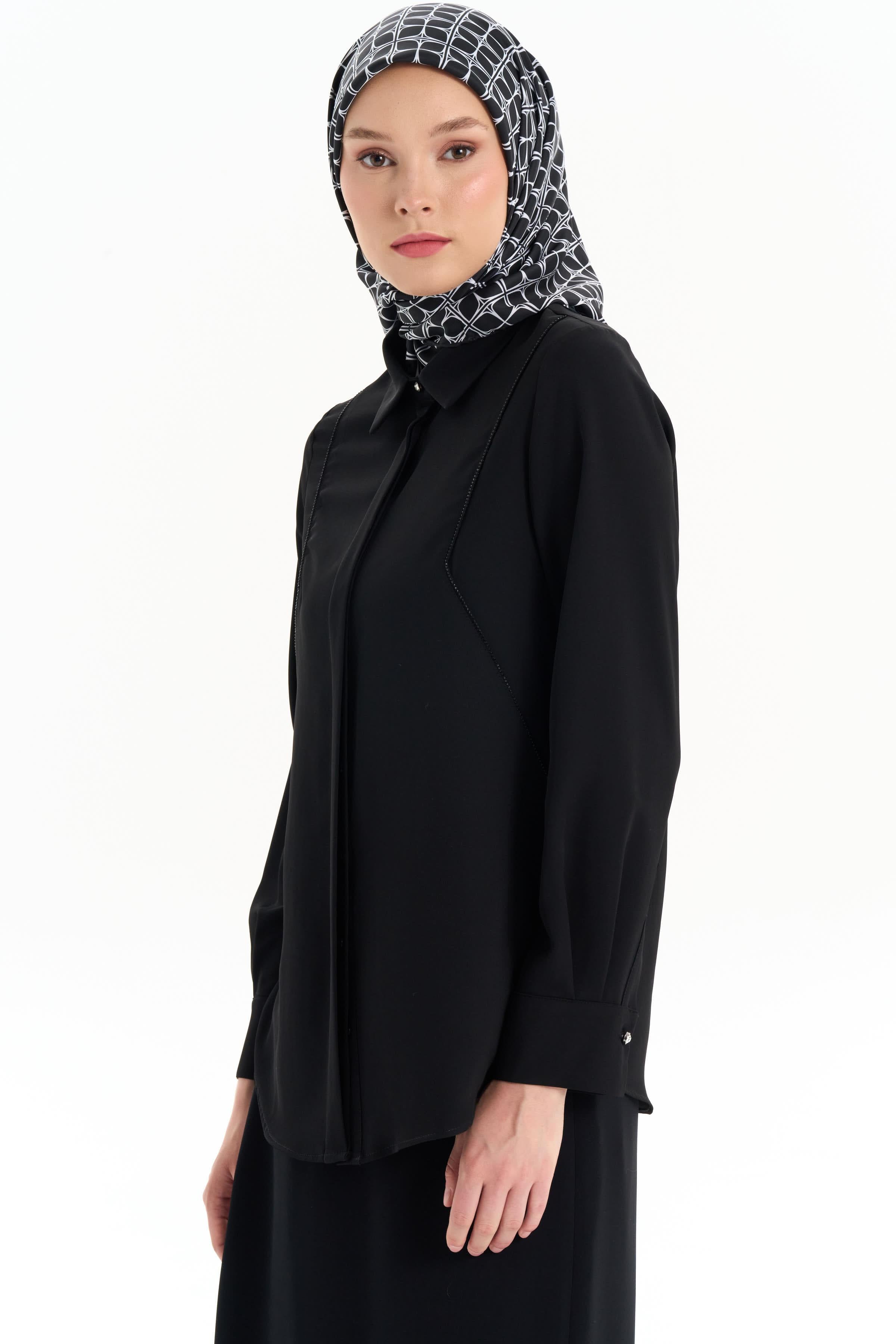 Taş Şerit Detaylı Gömlek - Siyah TUGBA