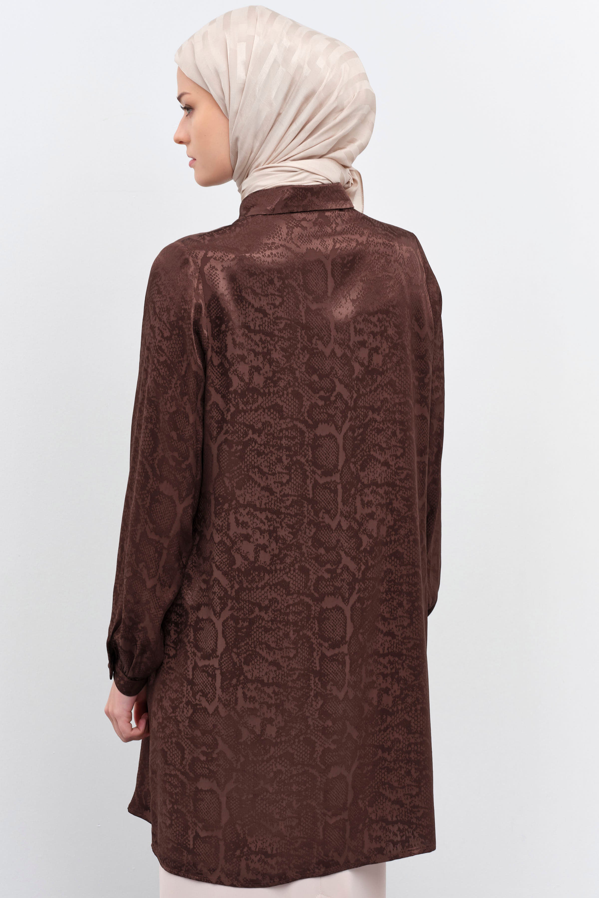 Taş Yapıştırmalı Jakar Tunik - Kahve TUGBA