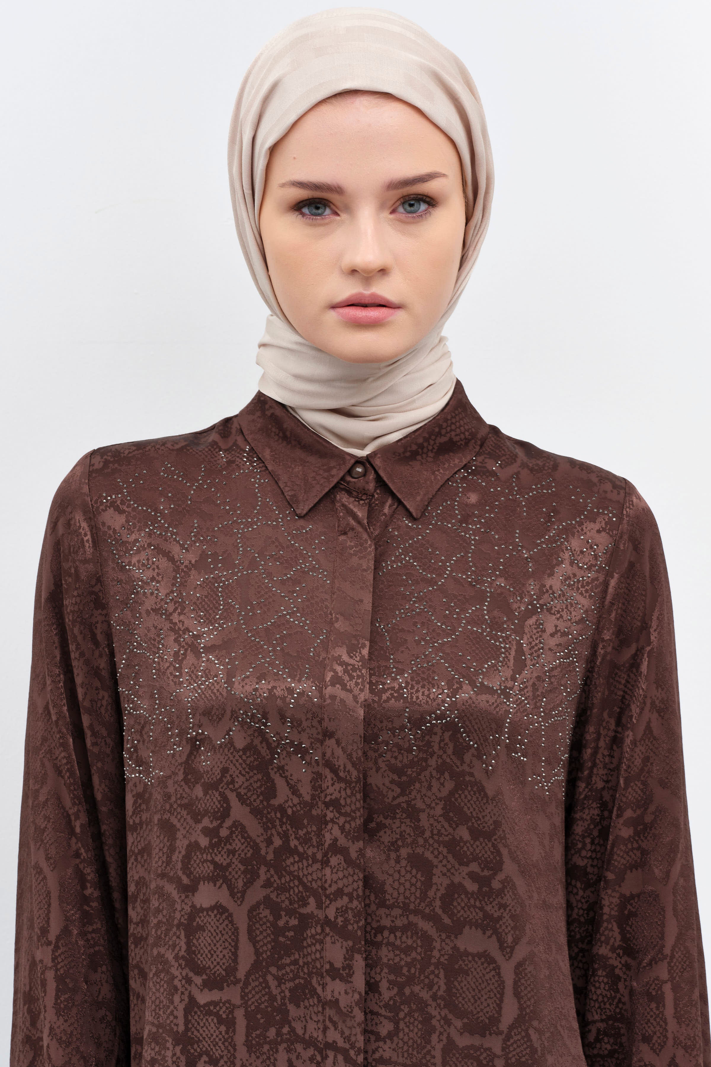 Taş Yapıştırmalı Jakar Tunik - Kahve TUGBA