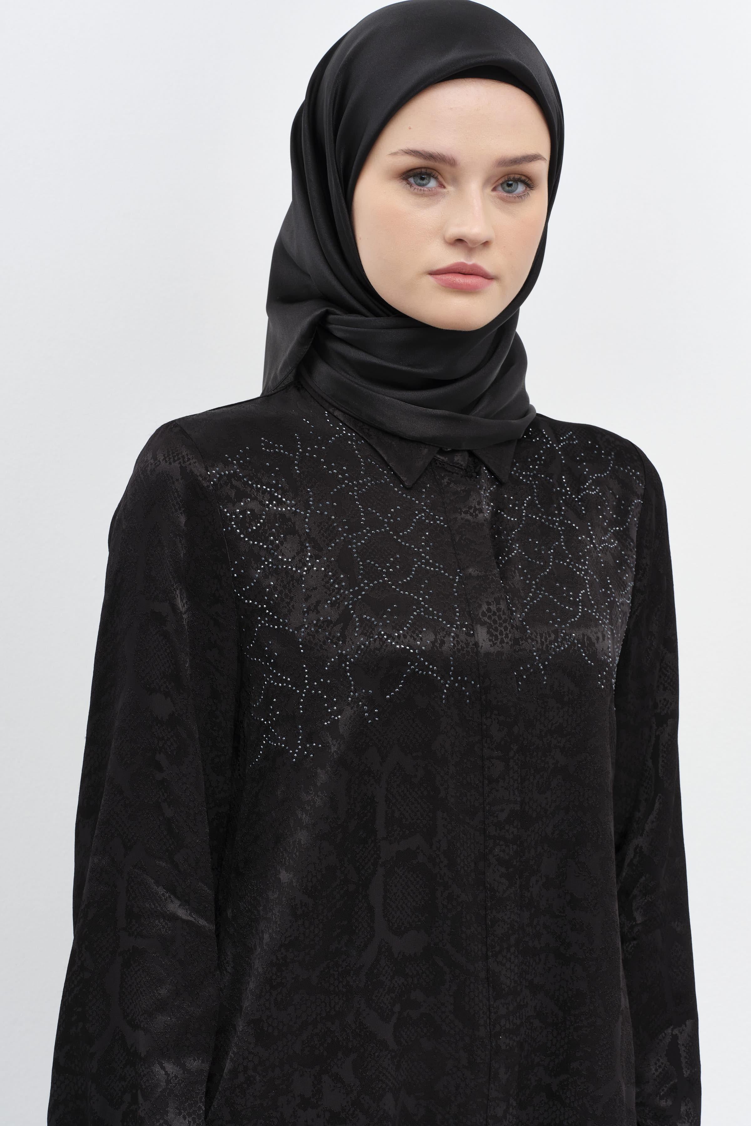 Taş Yapıştırmalı Jakar Tunik - Siyah TUGBA