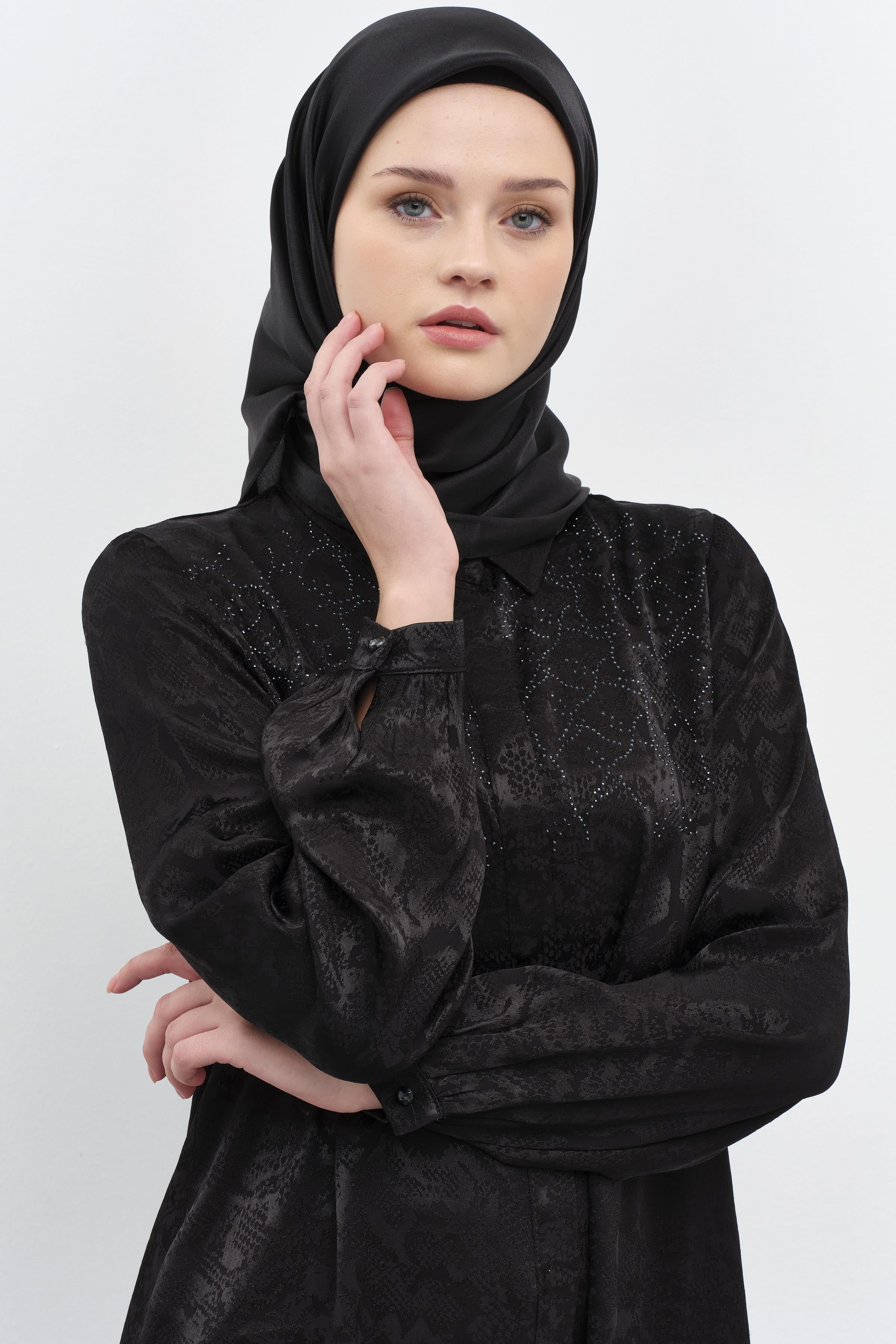 Taş Yapıştırmalı Jakar Tunik - Siyah TUGBA