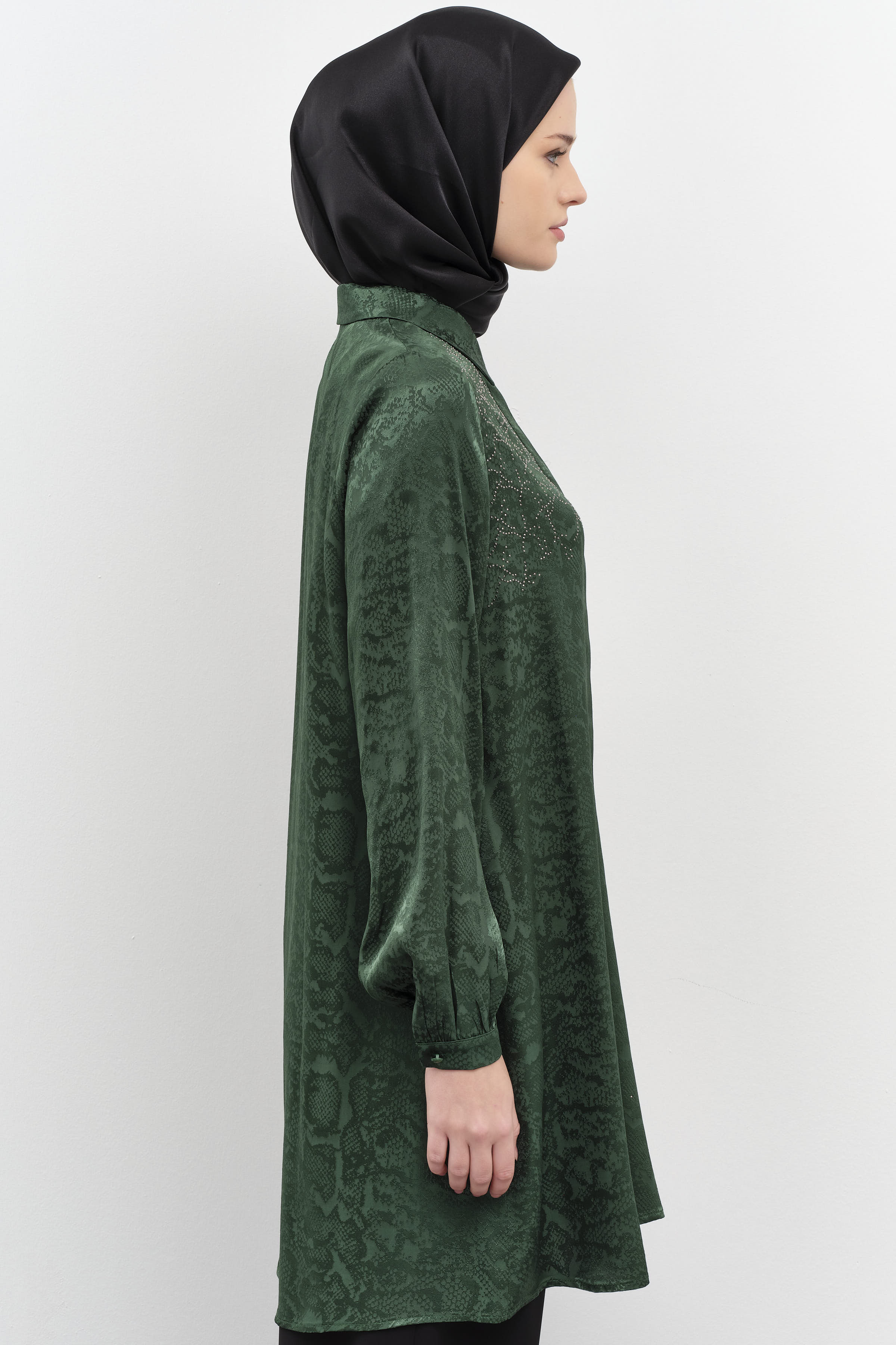 Taş Yapıştırmalı Jakar Tunik - Yeşil TUGBA