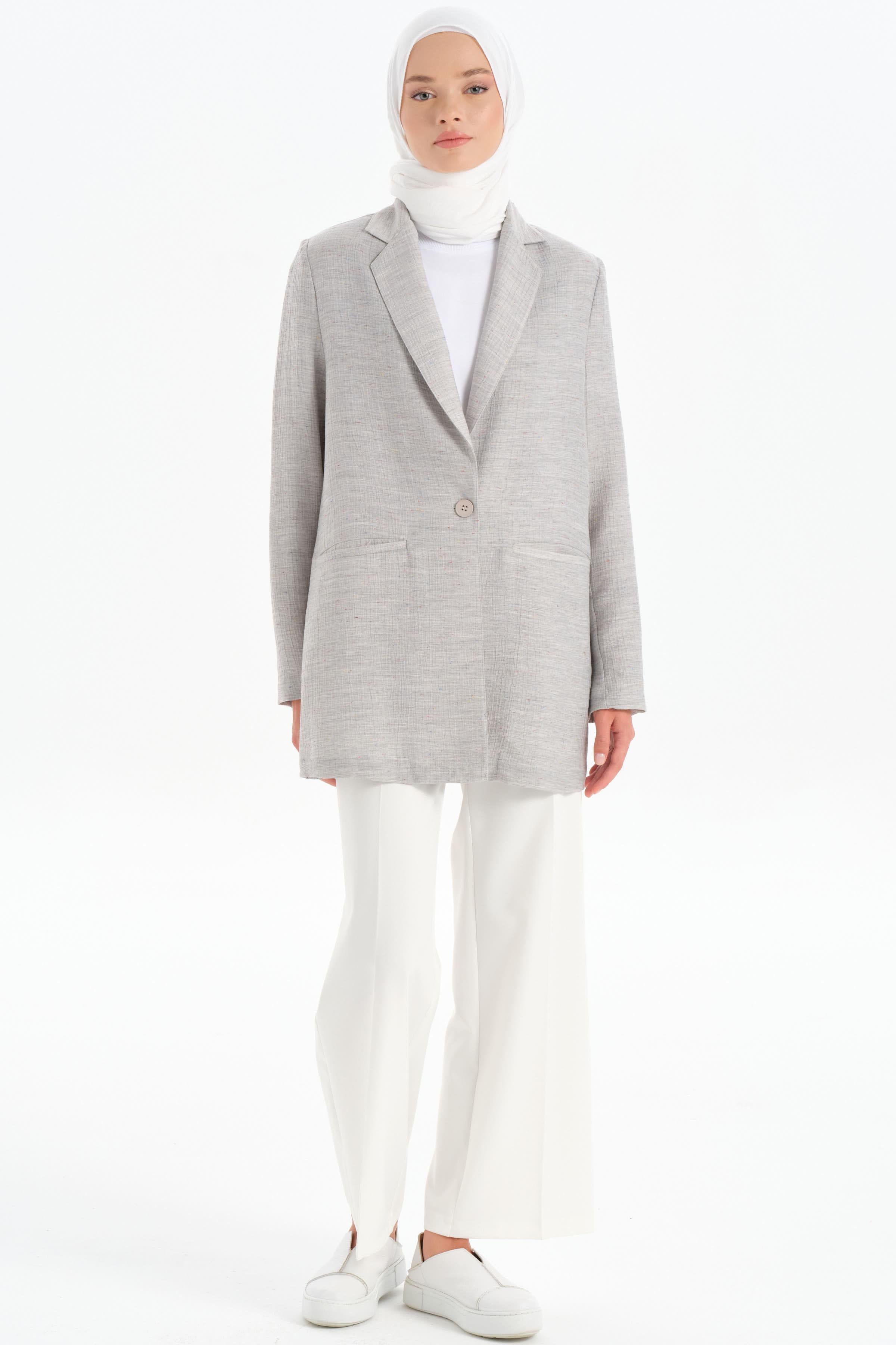 Tek Düğmeli Ceket - Gri TUGBA