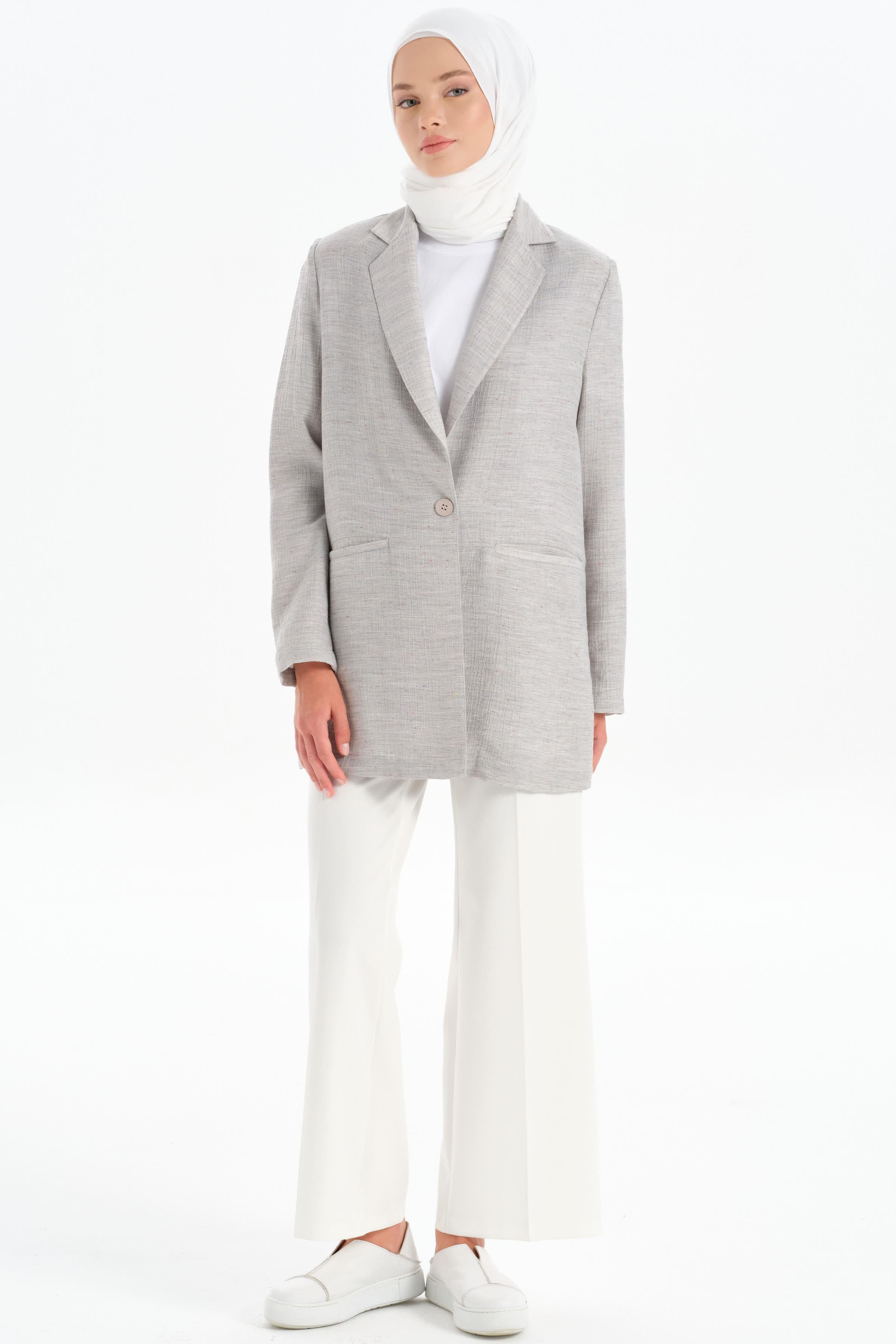 Tek Düğmeli Ceket - Gri TUGBA