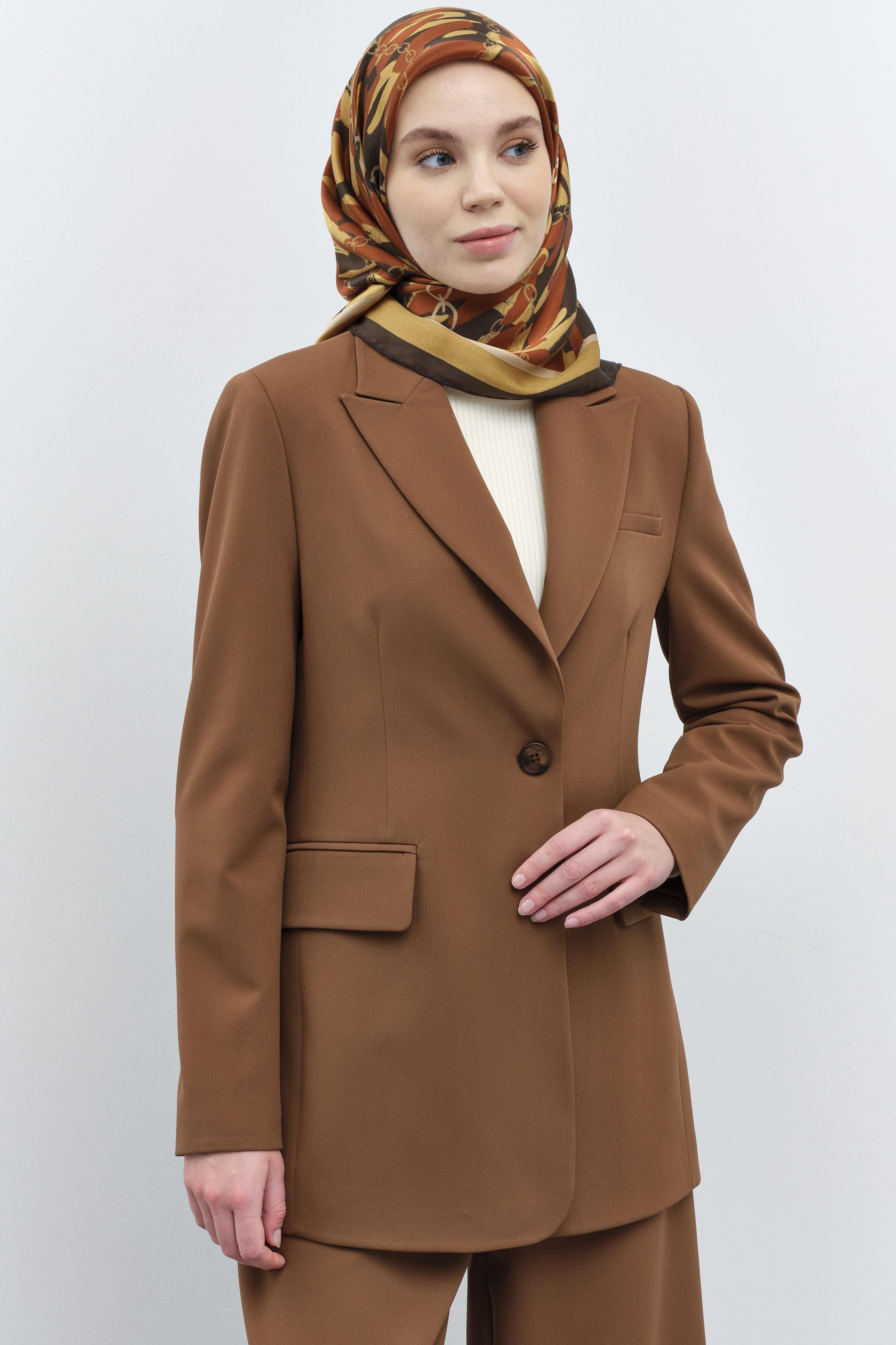 Tek Düğmeli Ceket Pantolon Takım - Kahve TUGBA