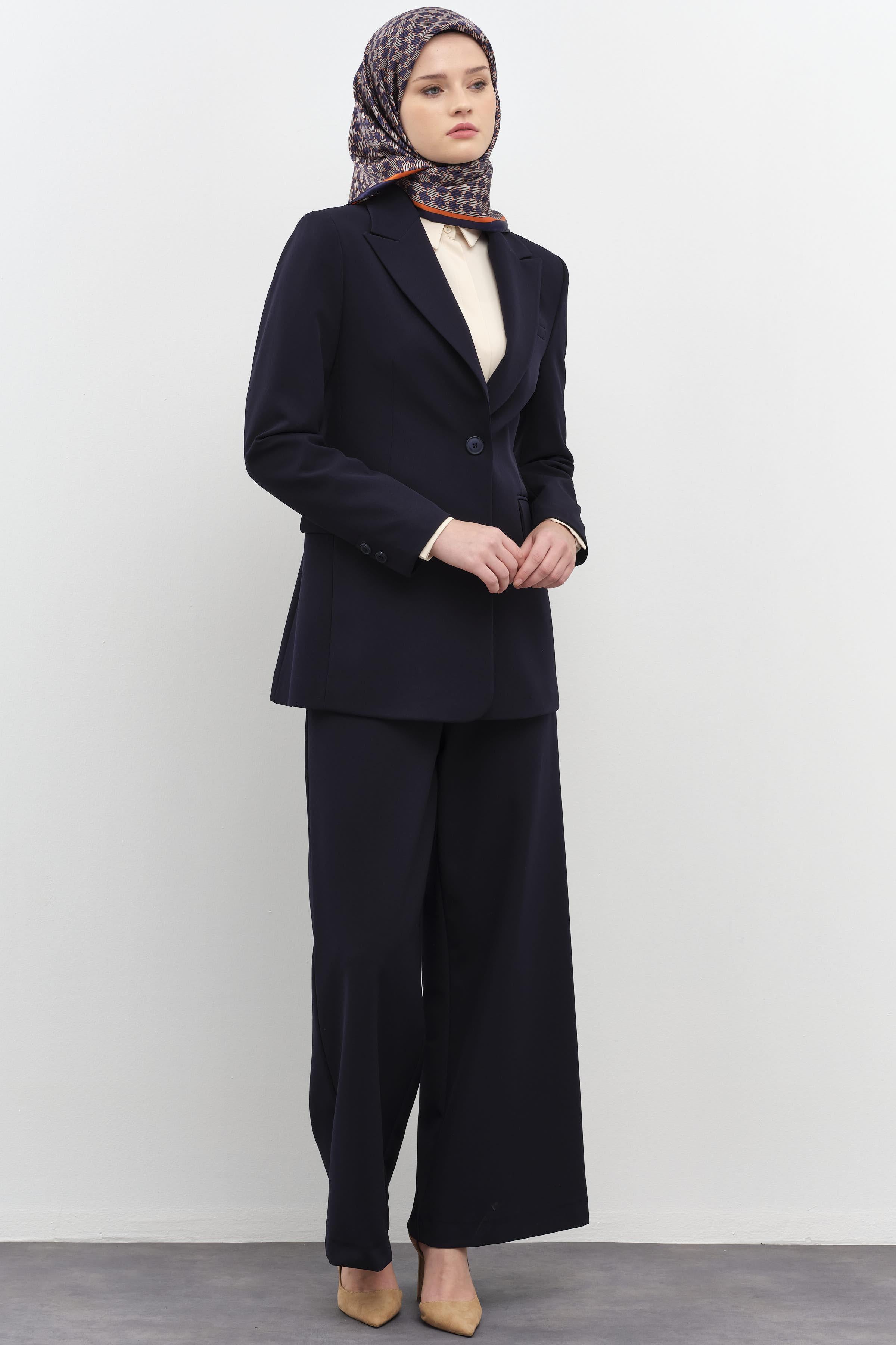 Tek Düğmeli Ceket Pantolon Takım - Lacivert TUGBA