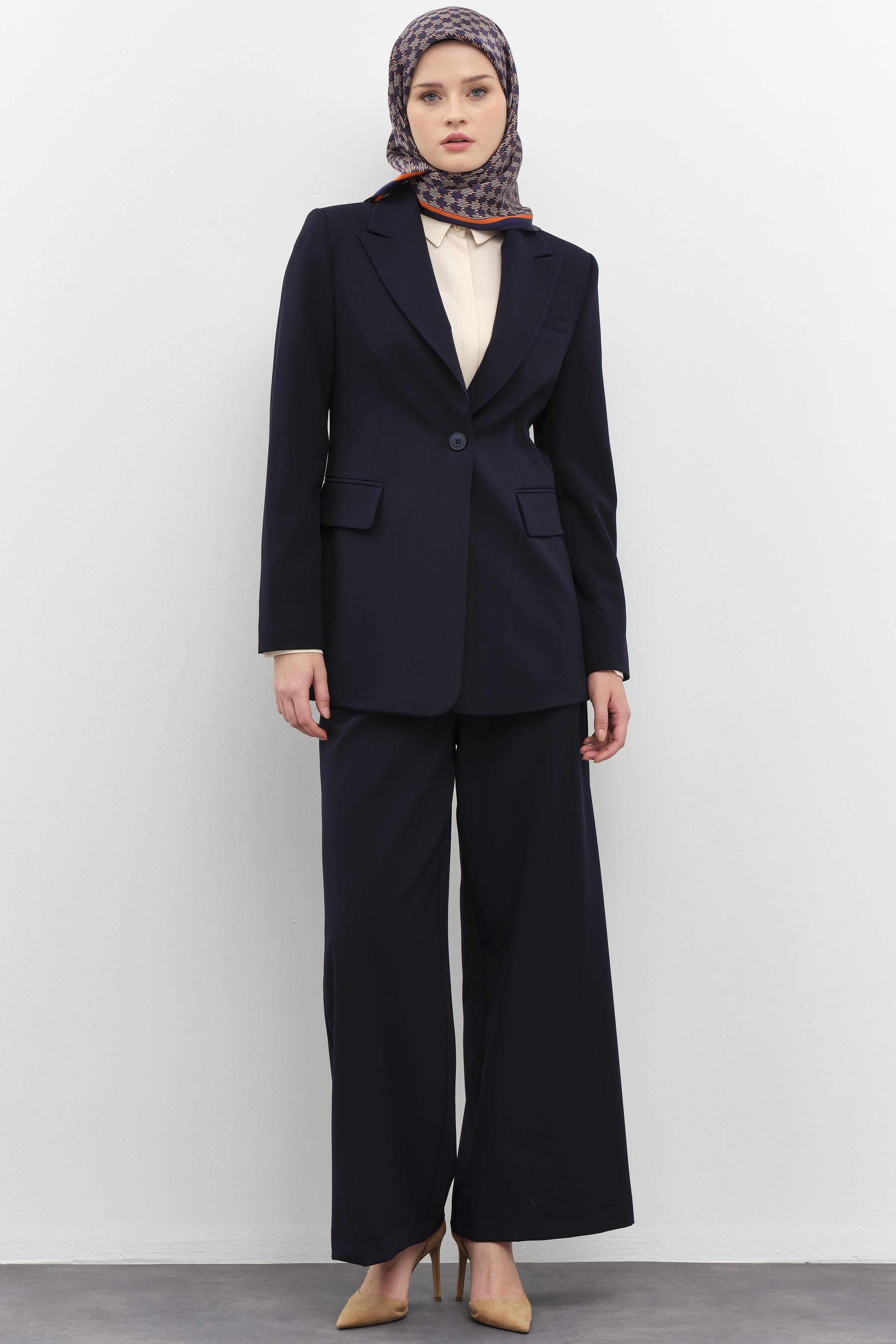 Tek Düğmeli Ceket Pantolon Takım - Lacivert TUGBA