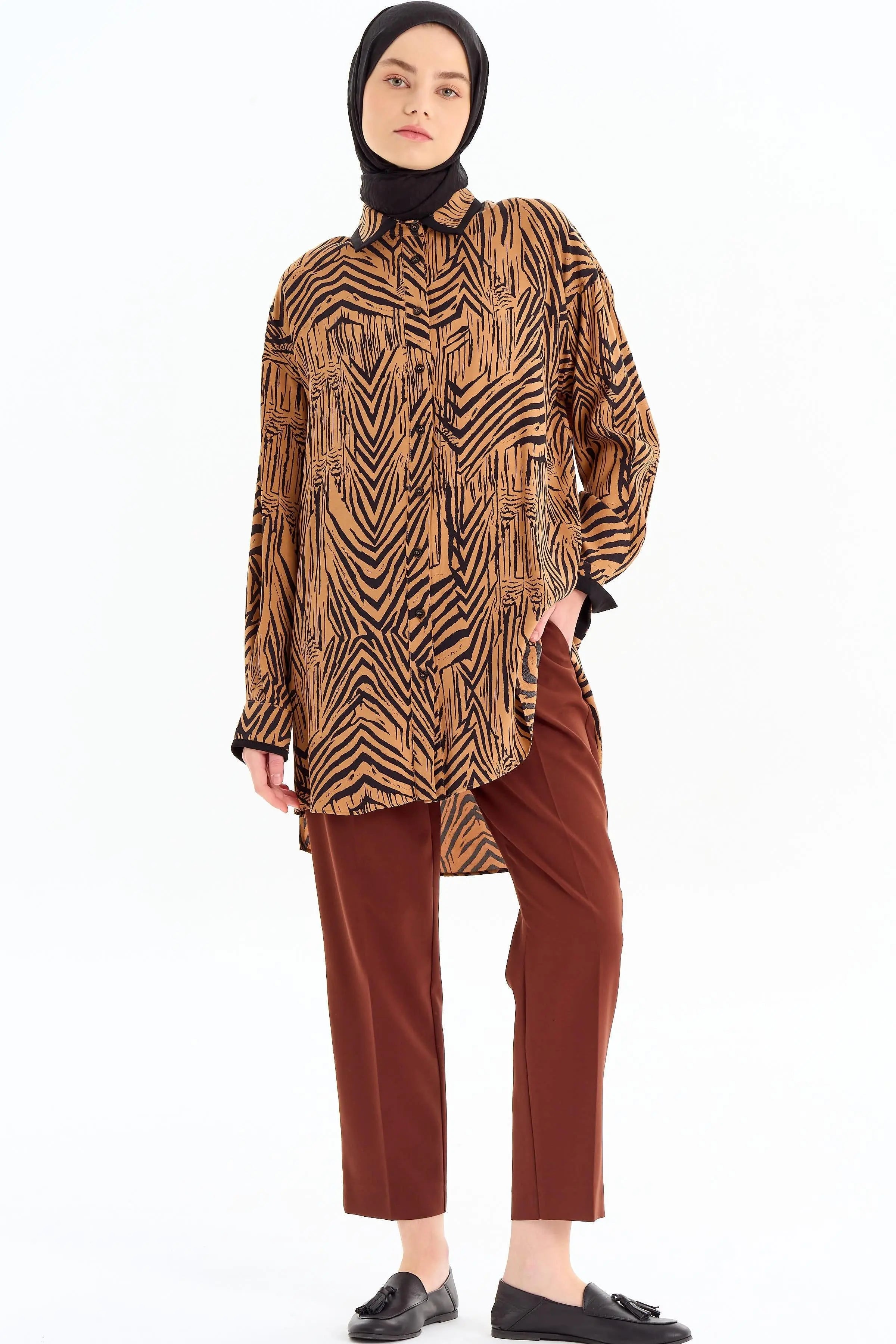 Tek Pile Basic Pantolon - Kahve TUGBA