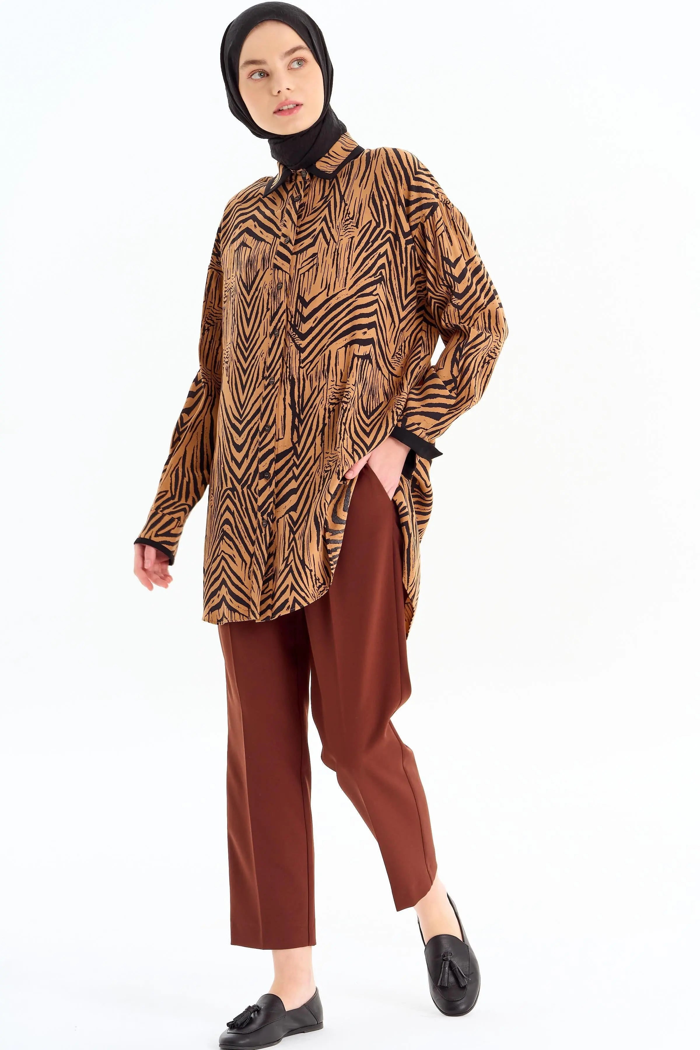 Tek Pile Basic Pantolon - Kahve TUGBA