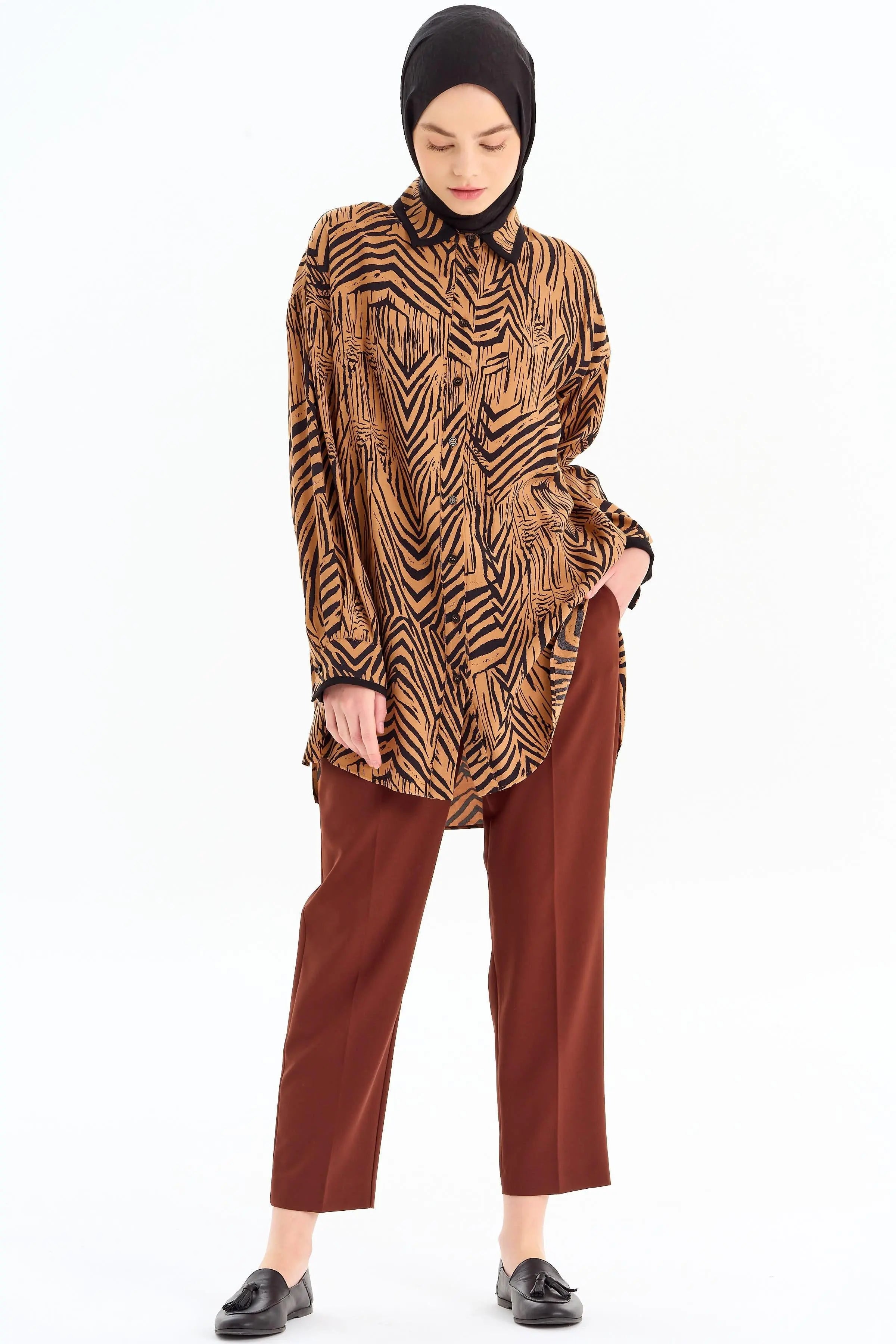 Tek Pile Basic Pantolon - Kahve TUGBA