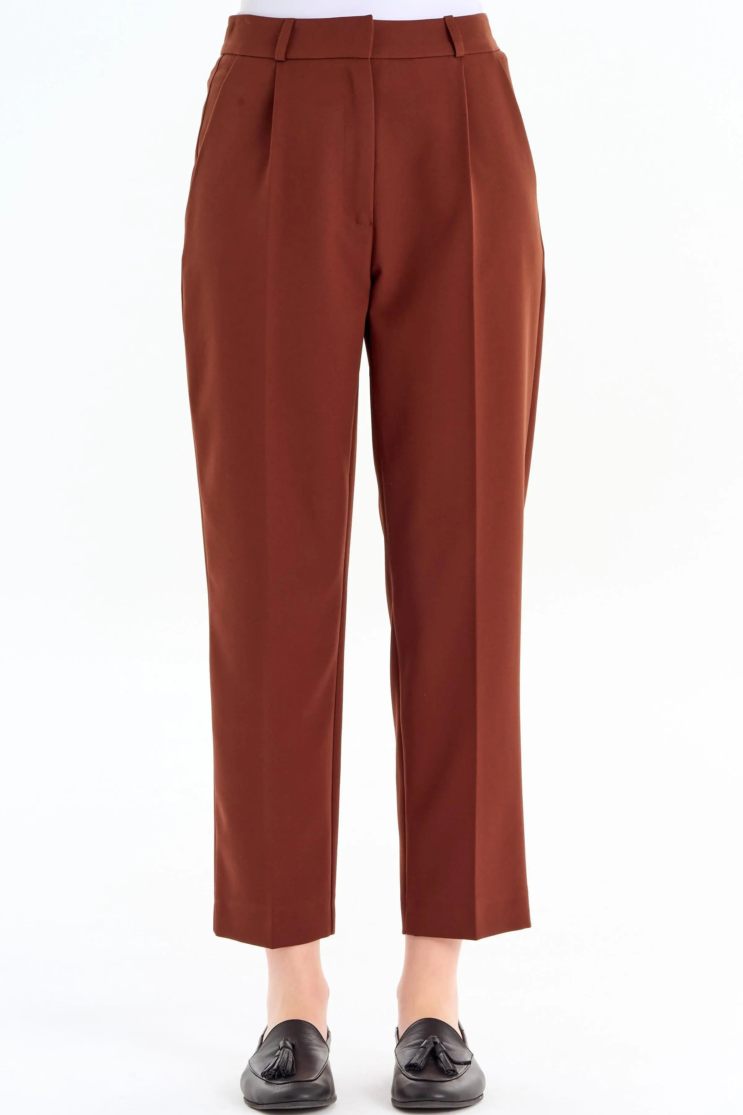 Tek Pile Basic Pantolon - Kahve TUGBA