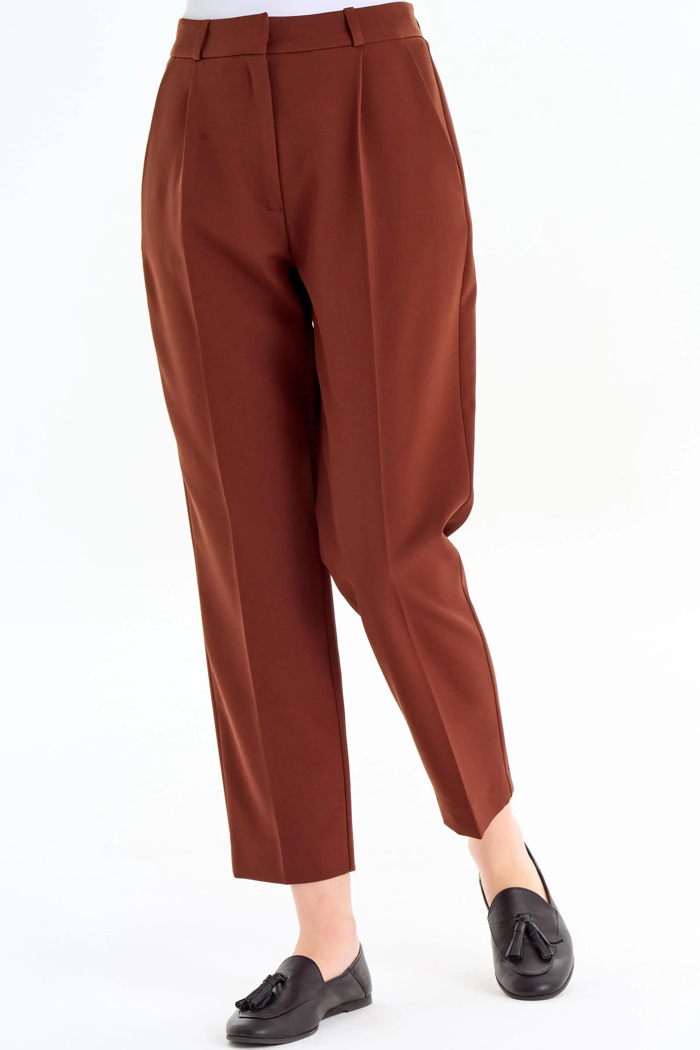 Tek Pile Basic Pantolon - Kahve TUGBA