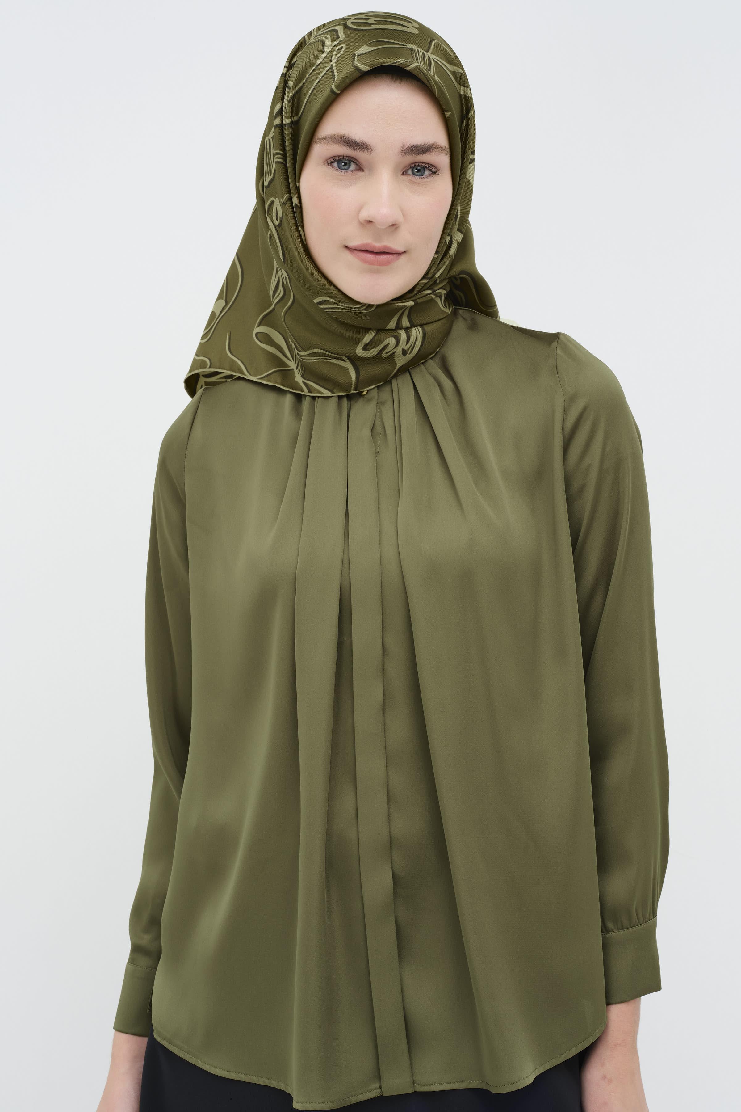 Ters Gizli Patlı Pileli Gömlek - Haki TUGBA