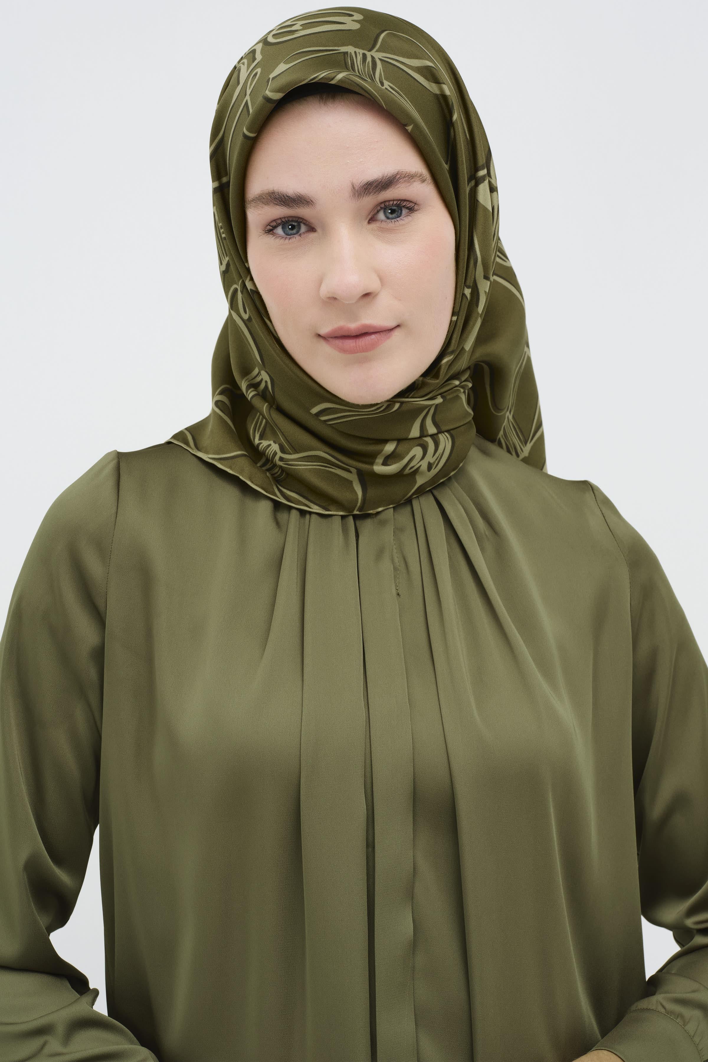 Ters Gizli Patlı Pileli Gömlek - Haki TUGBA