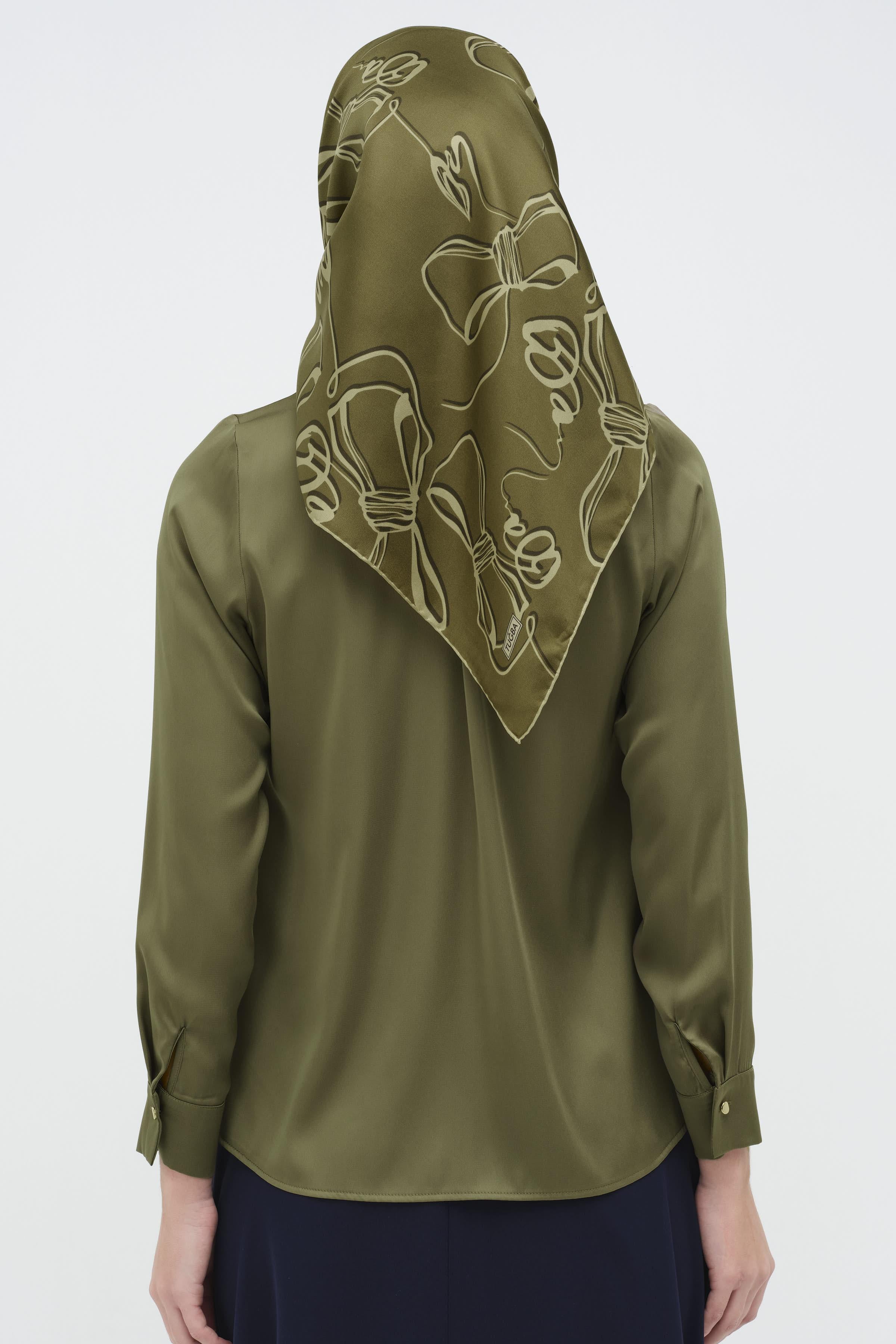 Ters Gizli Patlı Pileli Gömlek - Haki TUGBA