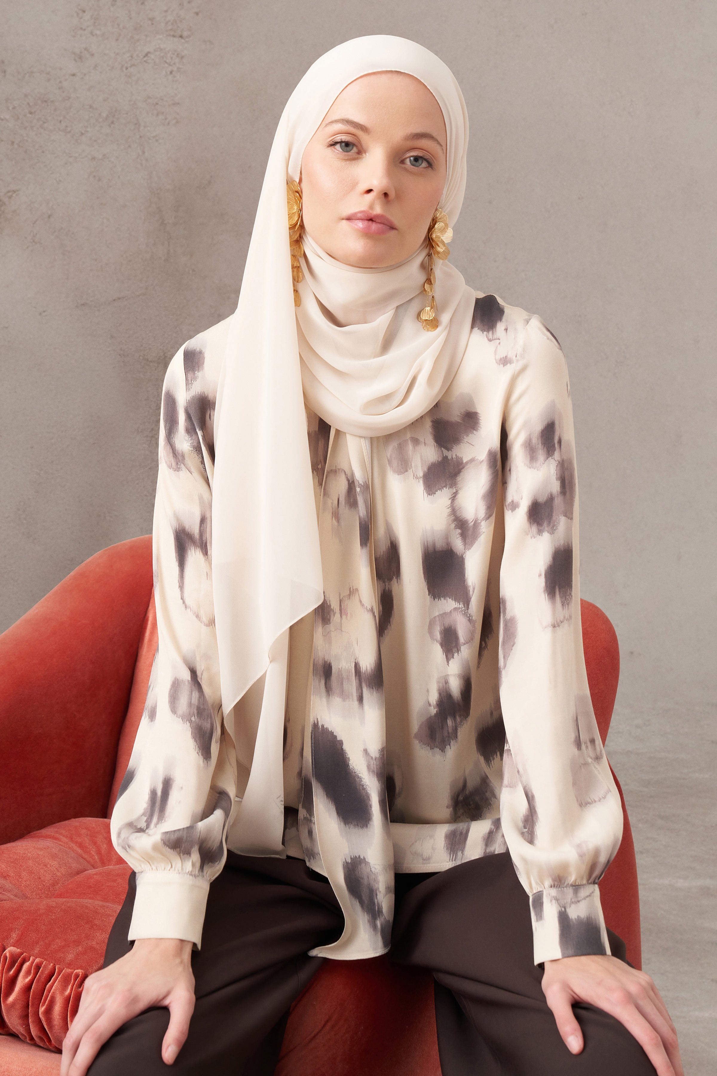 Fırça Desenli Bluz - Krem TUGBA