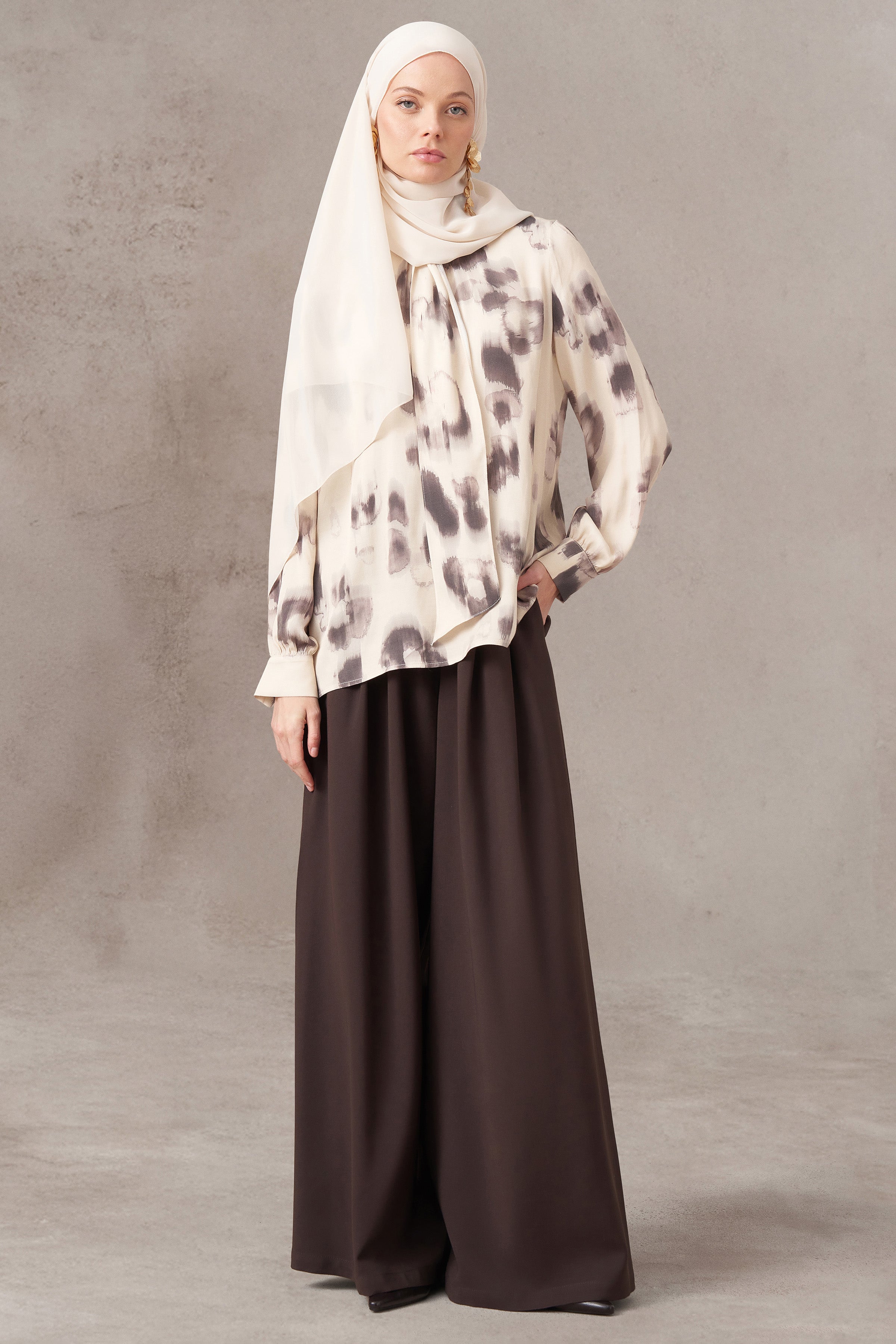 Fırça Desenli Bluz - Krem TUGBA