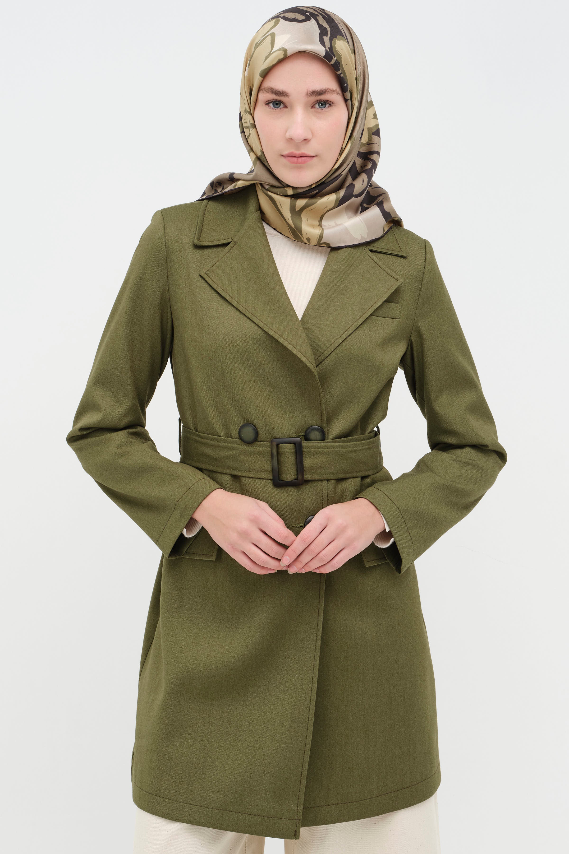 Tokalı Kemer Detaylı Ceket - Olive TUGBA