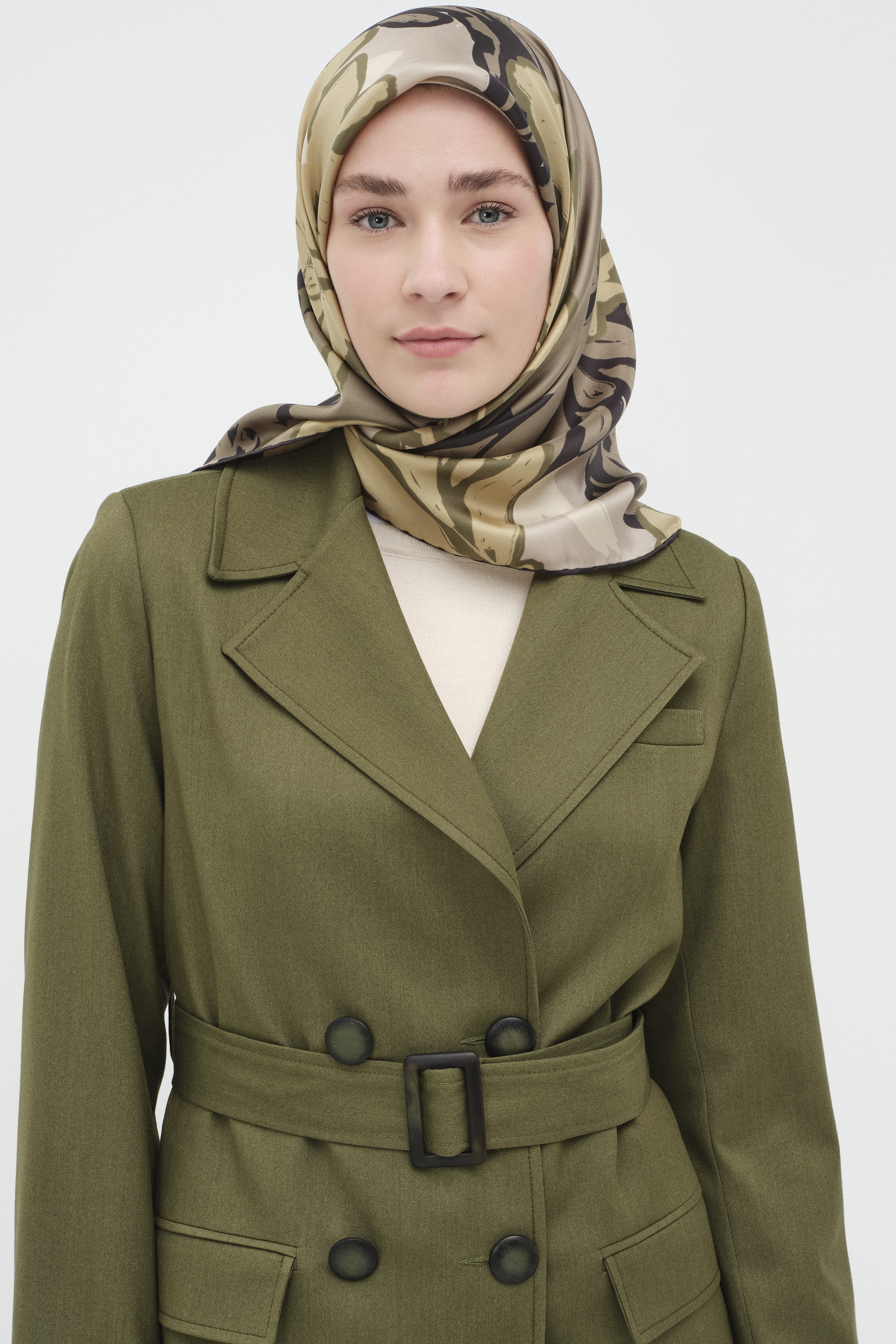 Tokalı Kemer Detaylı Ceket - Olive TUGBA