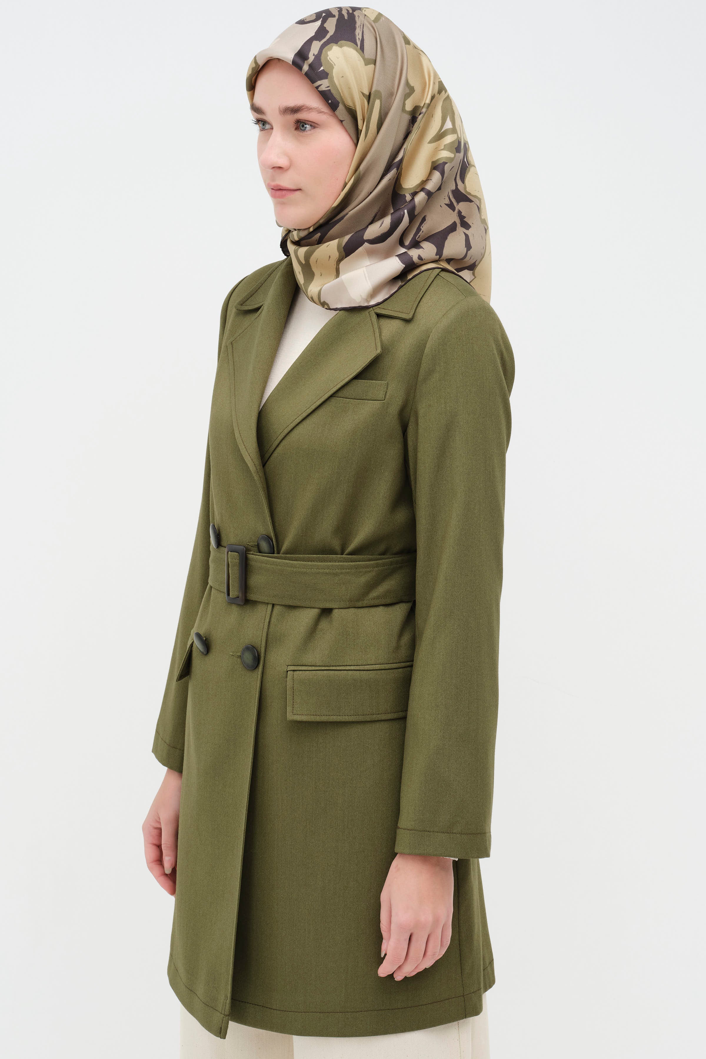 Tokalı Kemer Detaylı Ceket - Olive TUGBA