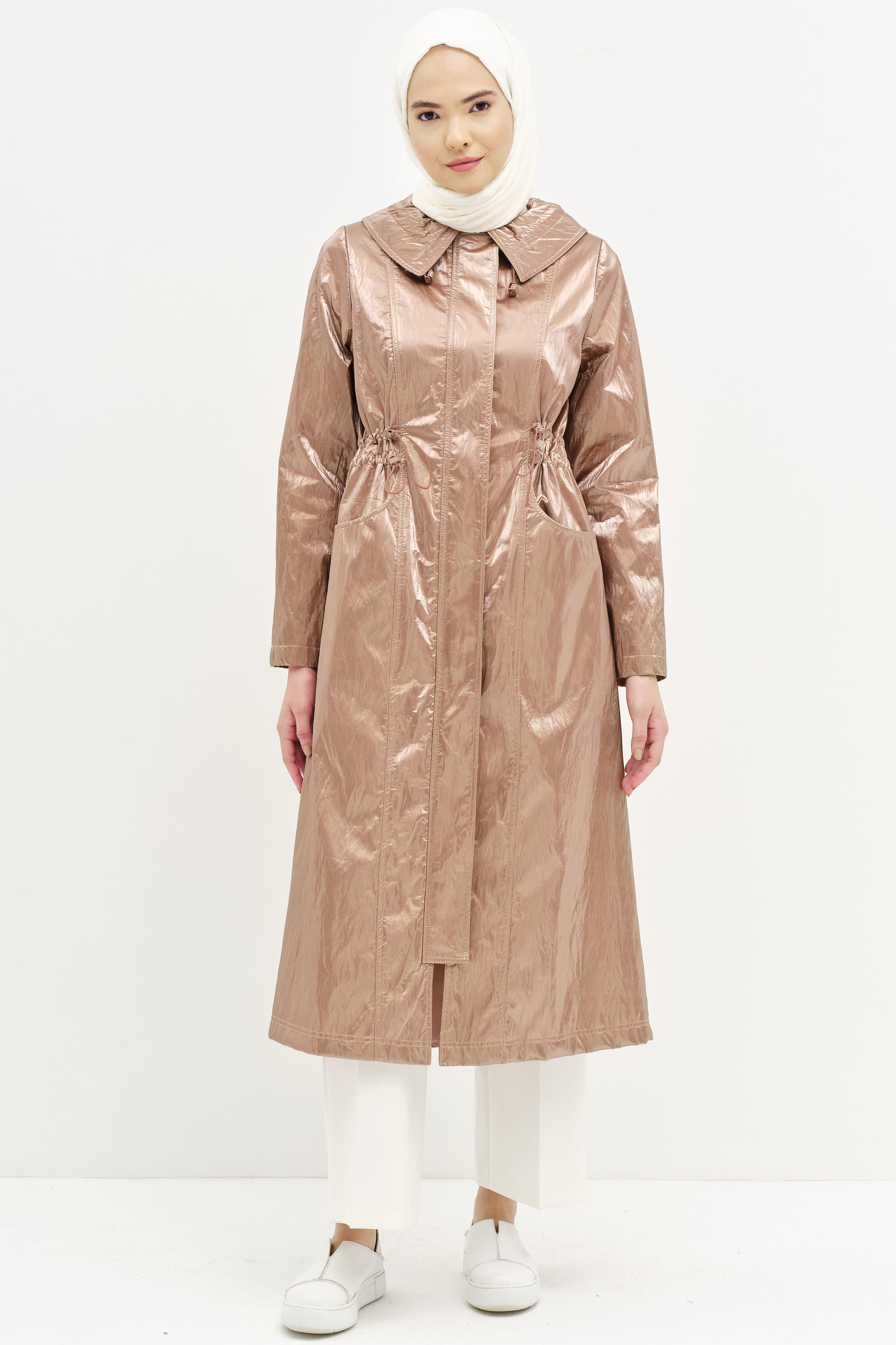 Torba Cepli Bel Lastikli Yağmurluk - Bronz TUGBA