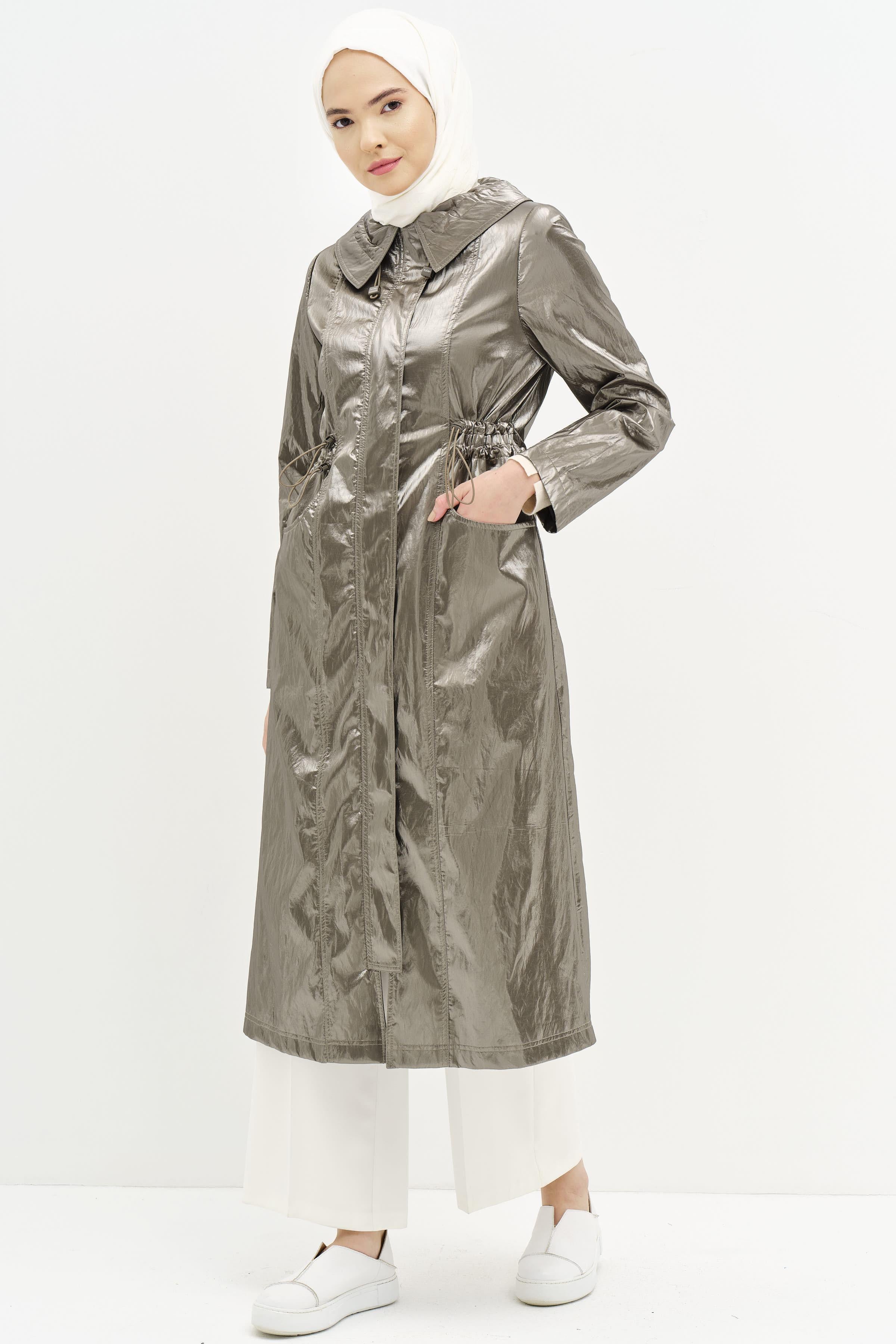 Torba Cepli Bel Lastikli Yağmurluk - Gri TUGBA