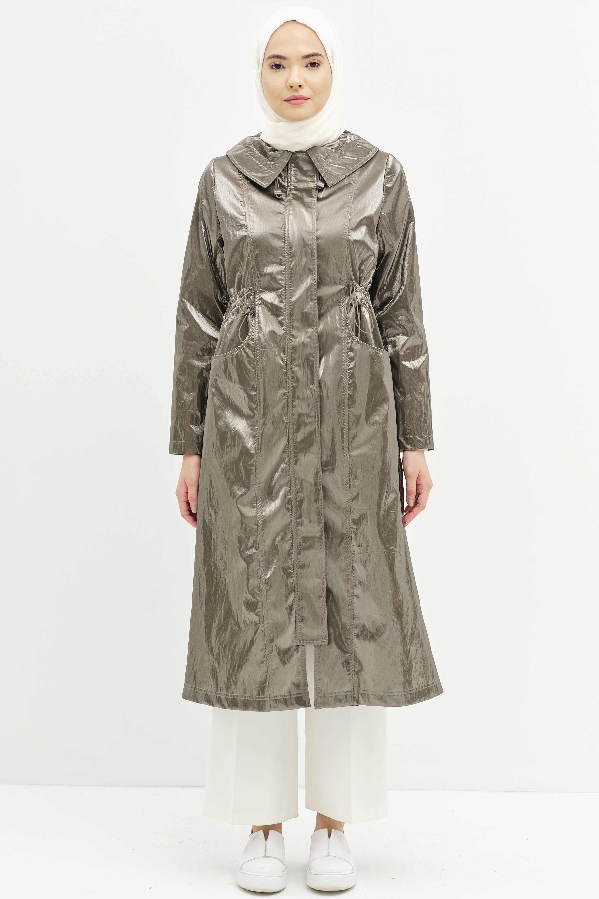 Torba Cepli Bel Lastikli Yağmurluk - Gri TUGBA