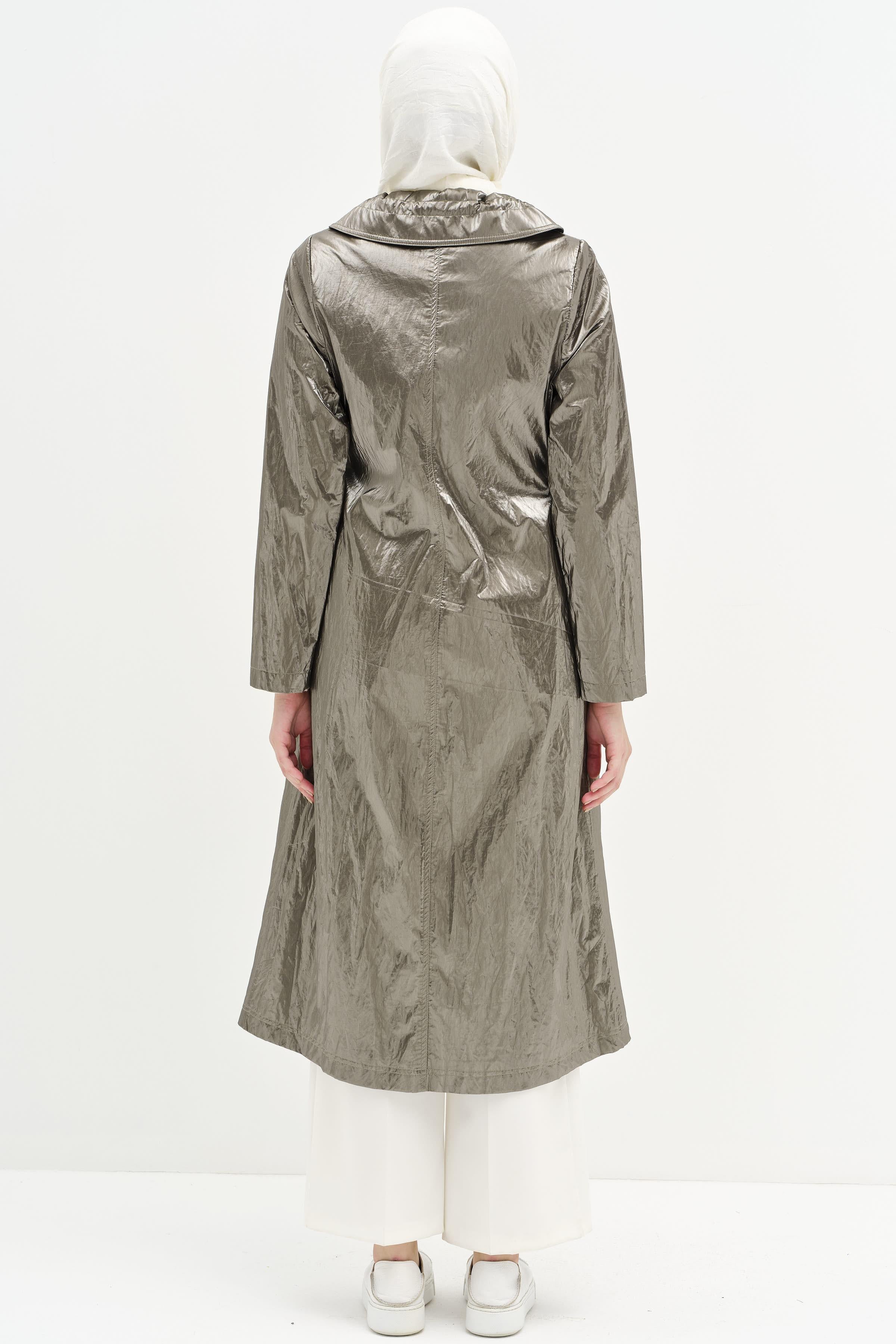 Torba Cepli Bel Lastikli Yağmurluk - Gri TUGBA