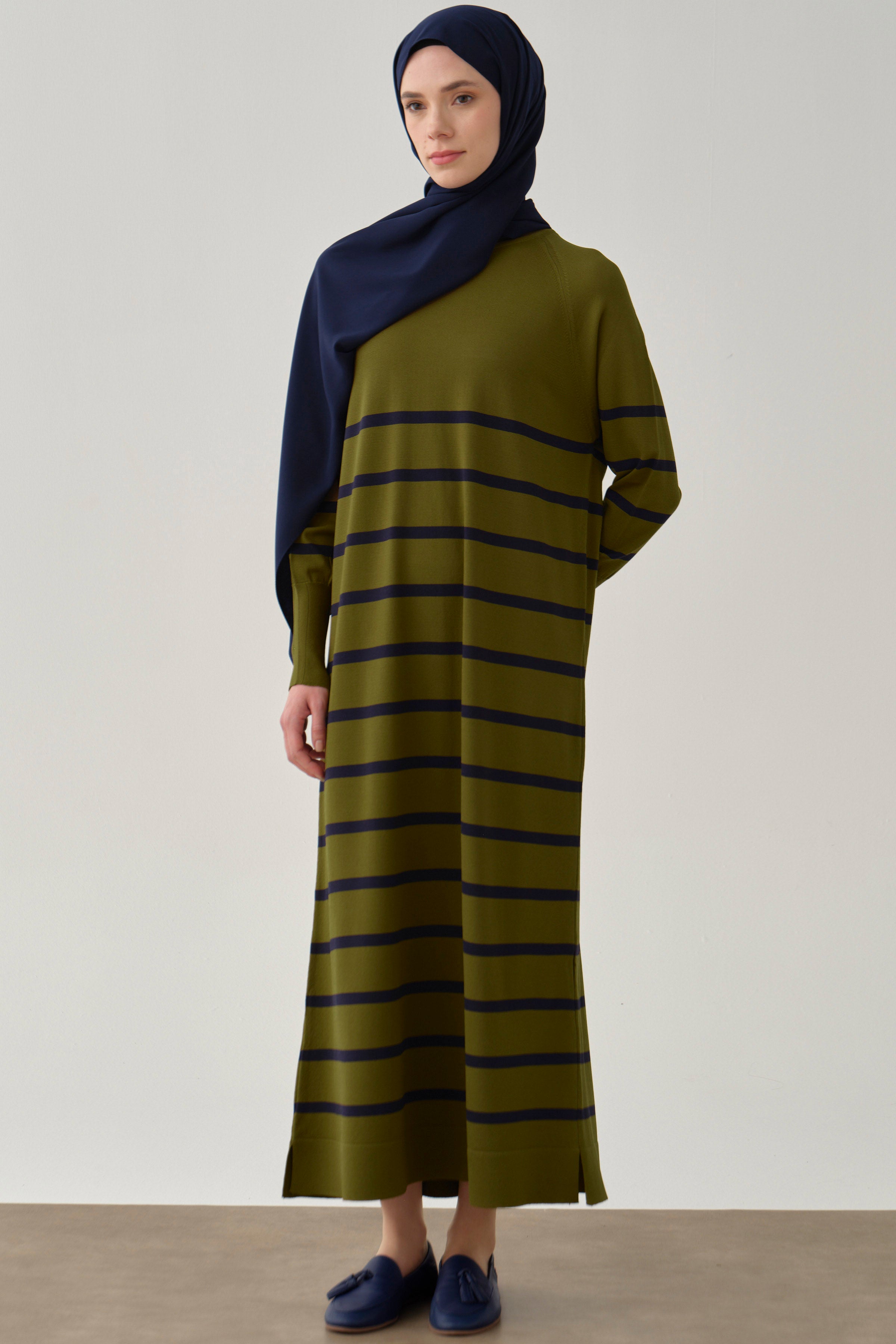 Triko Elbise - Olive TUGBA