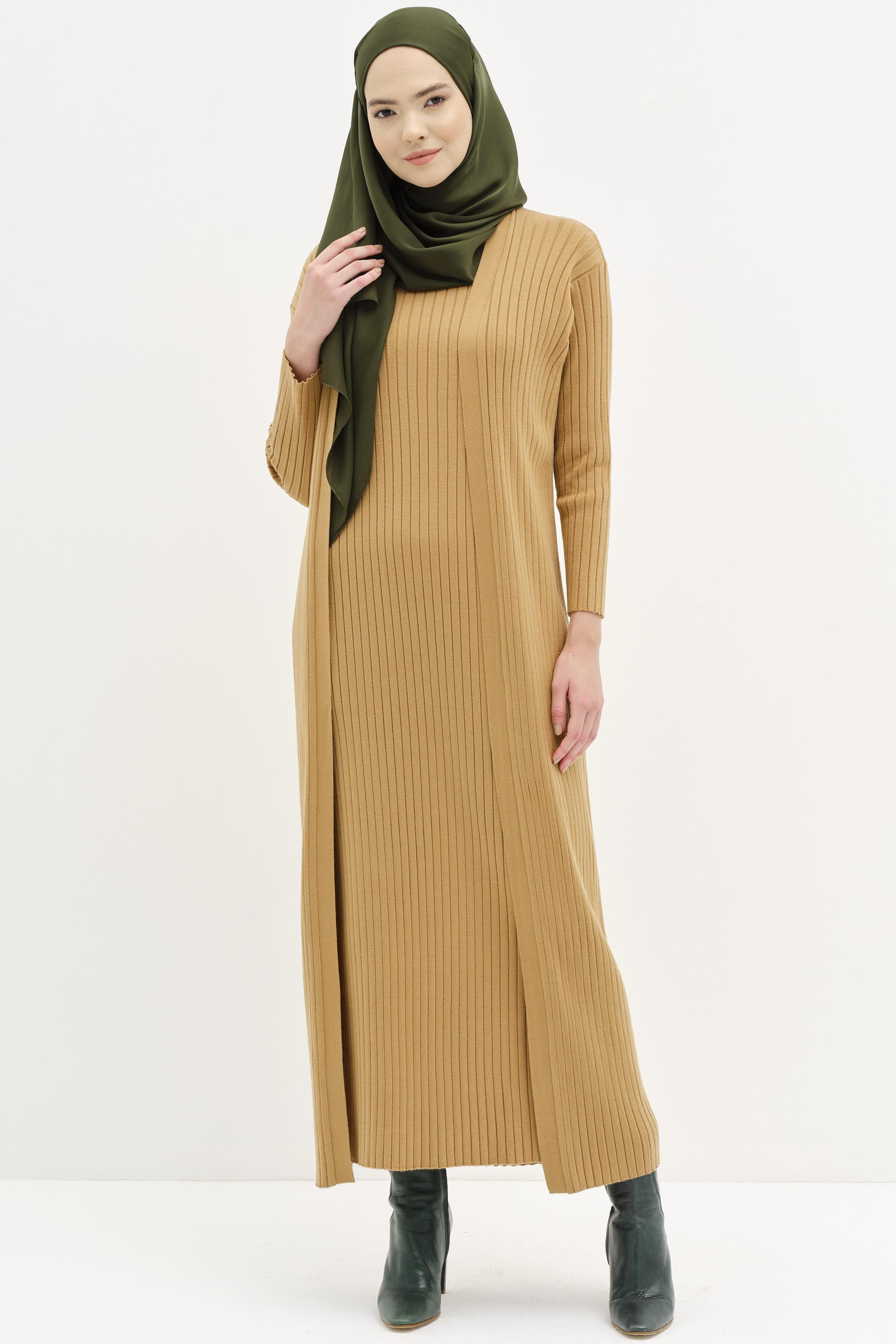 Triko Elbise Takım - Camel TUGBA