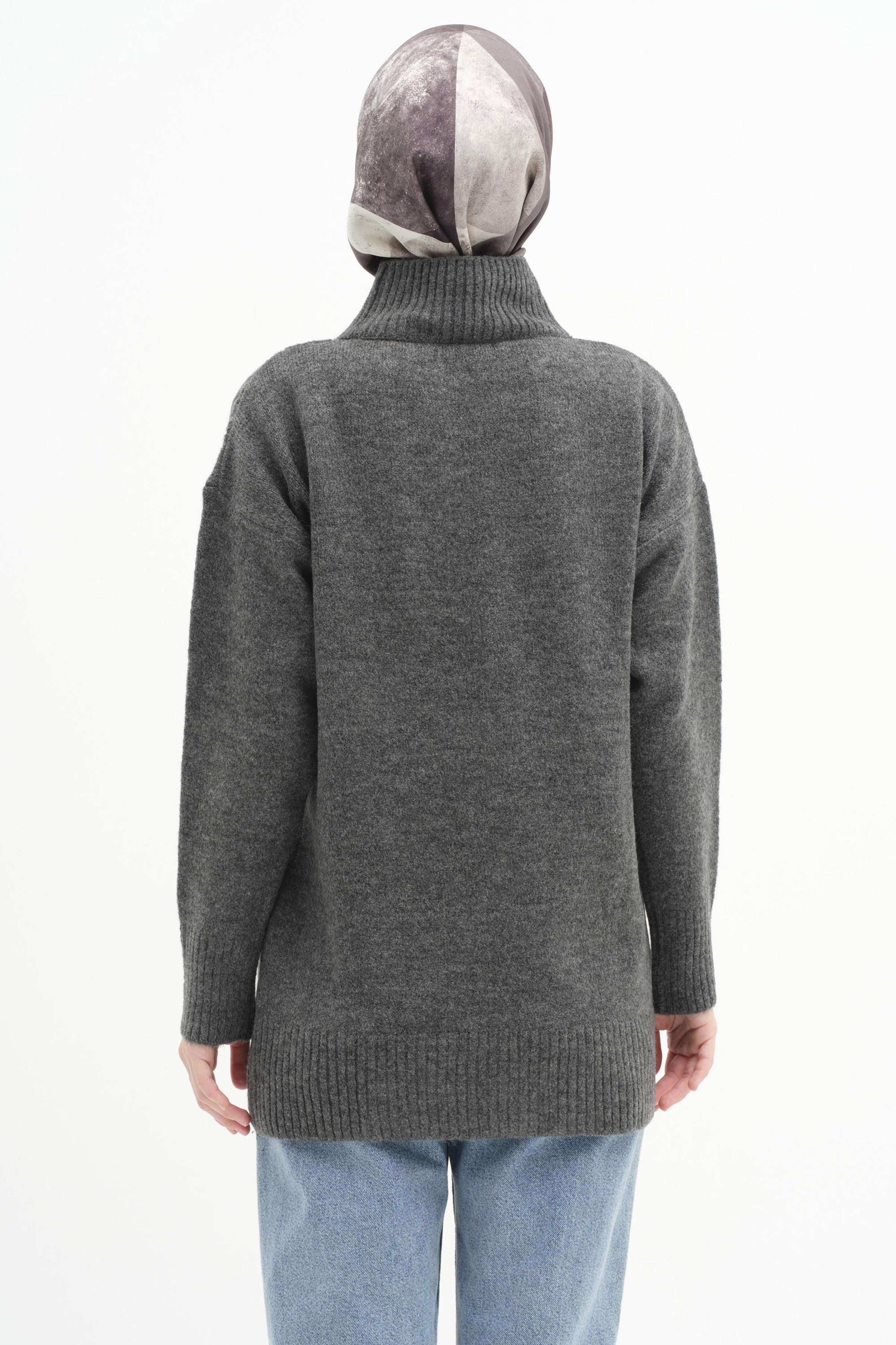 Örgü Desen Triko Tunik - Antrasit TUGBA