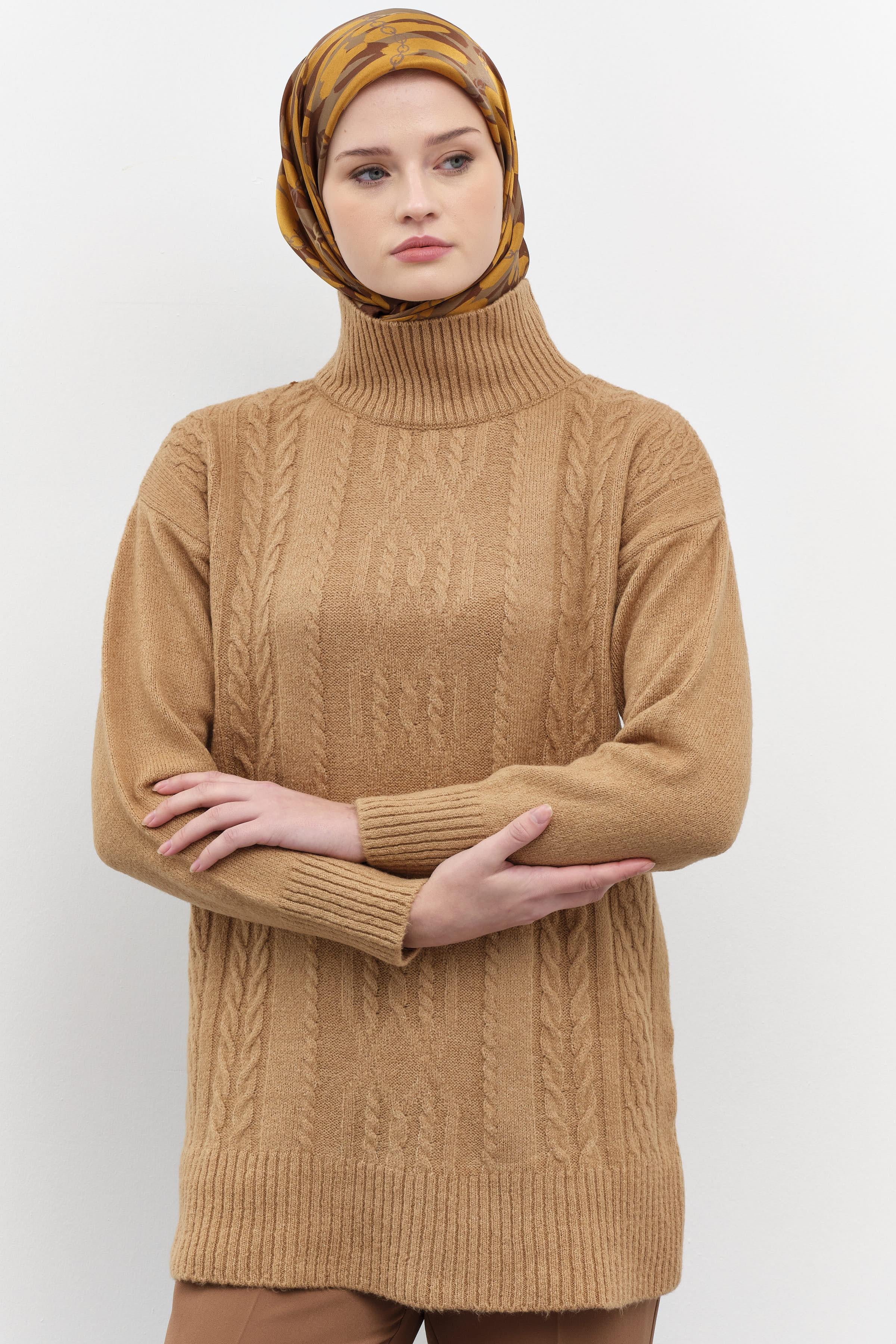 Örgü Desen Triko Tunik - Camel TUGBA