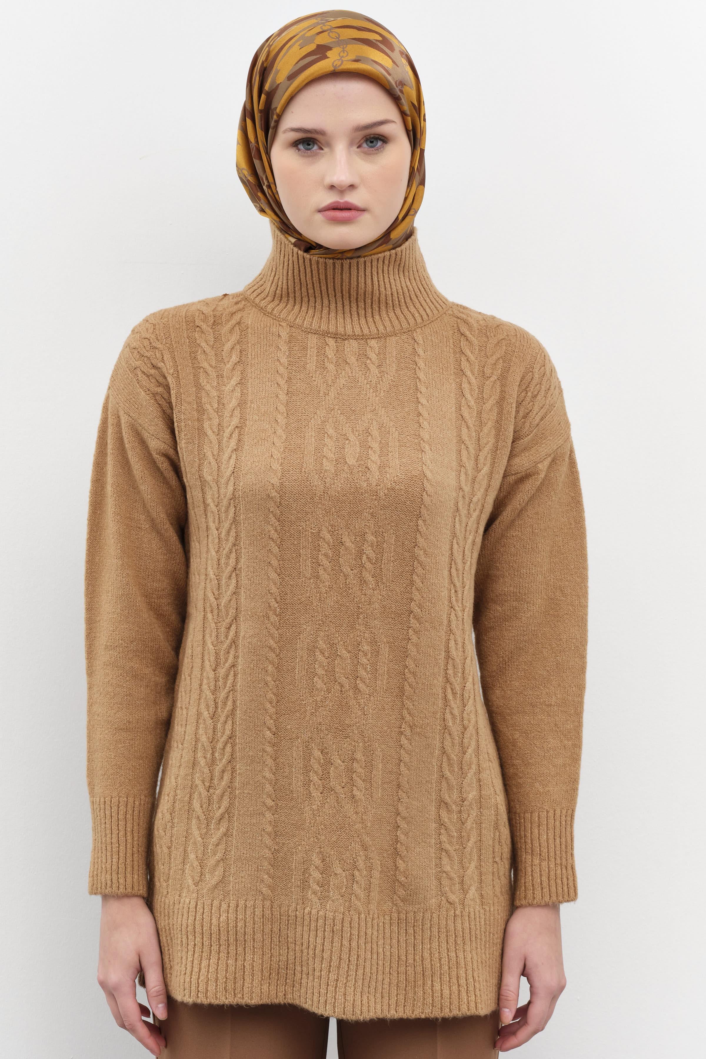 Örgü Desen Triko Tunik - Camel TUGBA