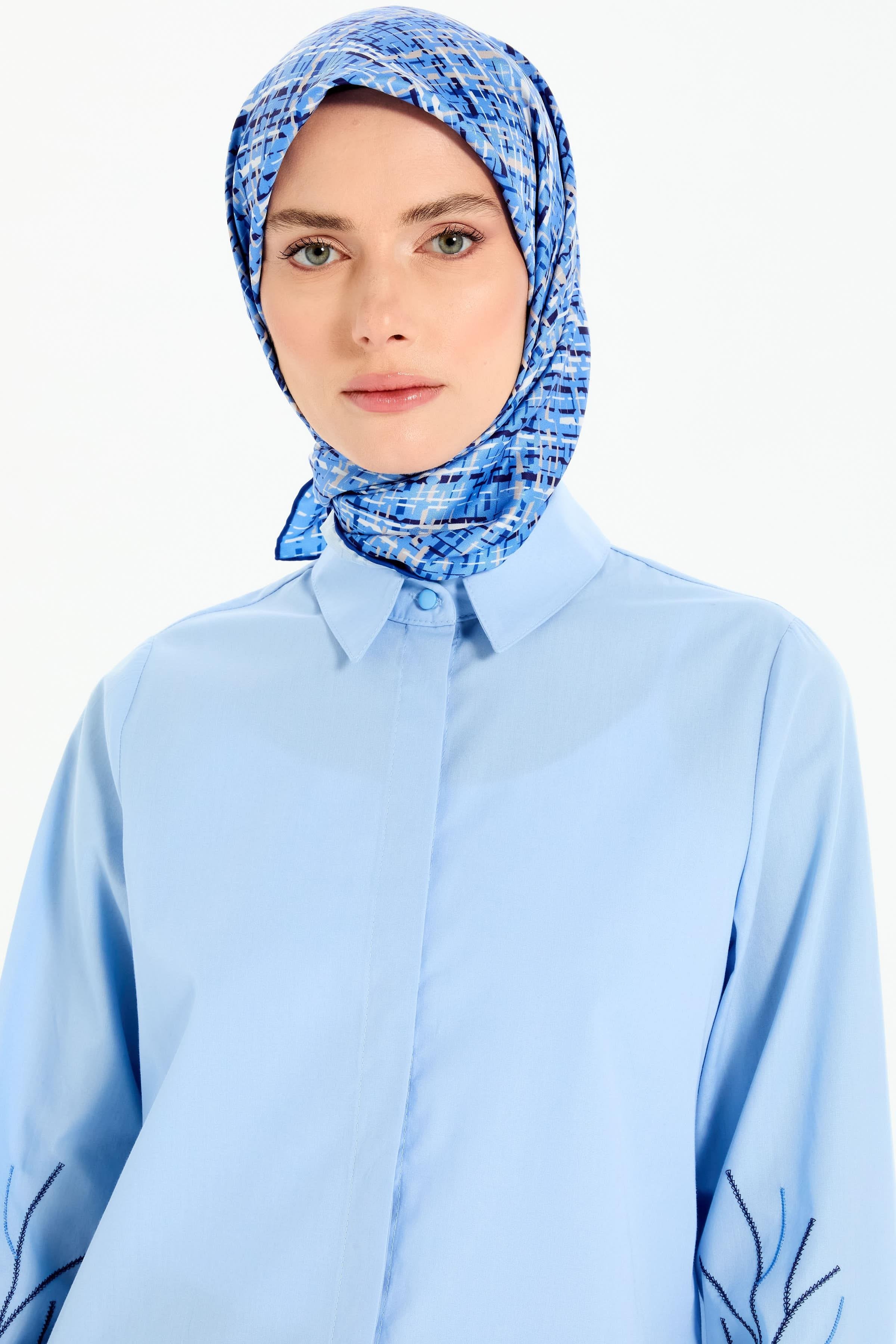 Tüvit Desenli Stil Eşarp - Mavi TUGBA