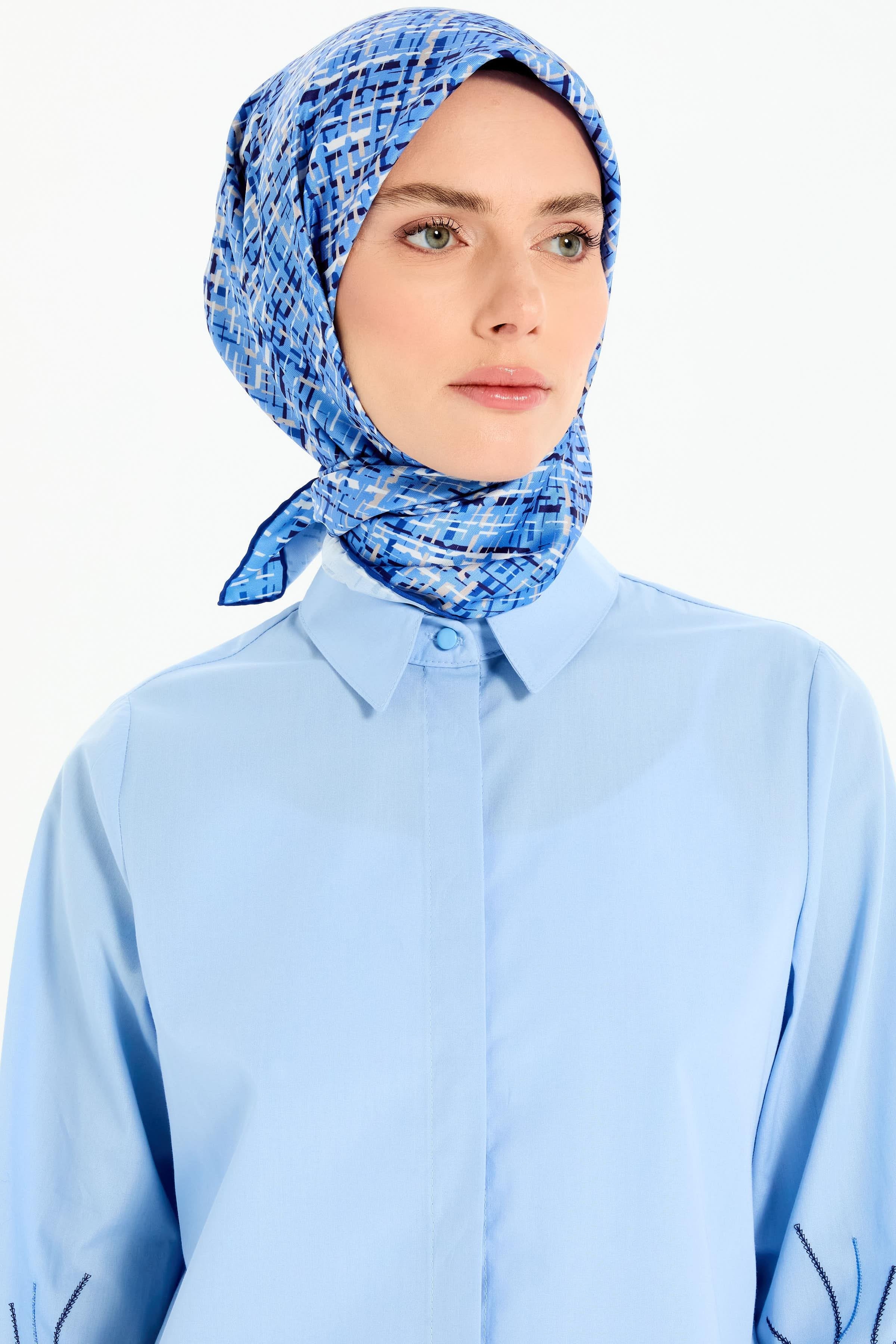 Tüvit Desenli Stil Eşarp - Mavi TUGBA