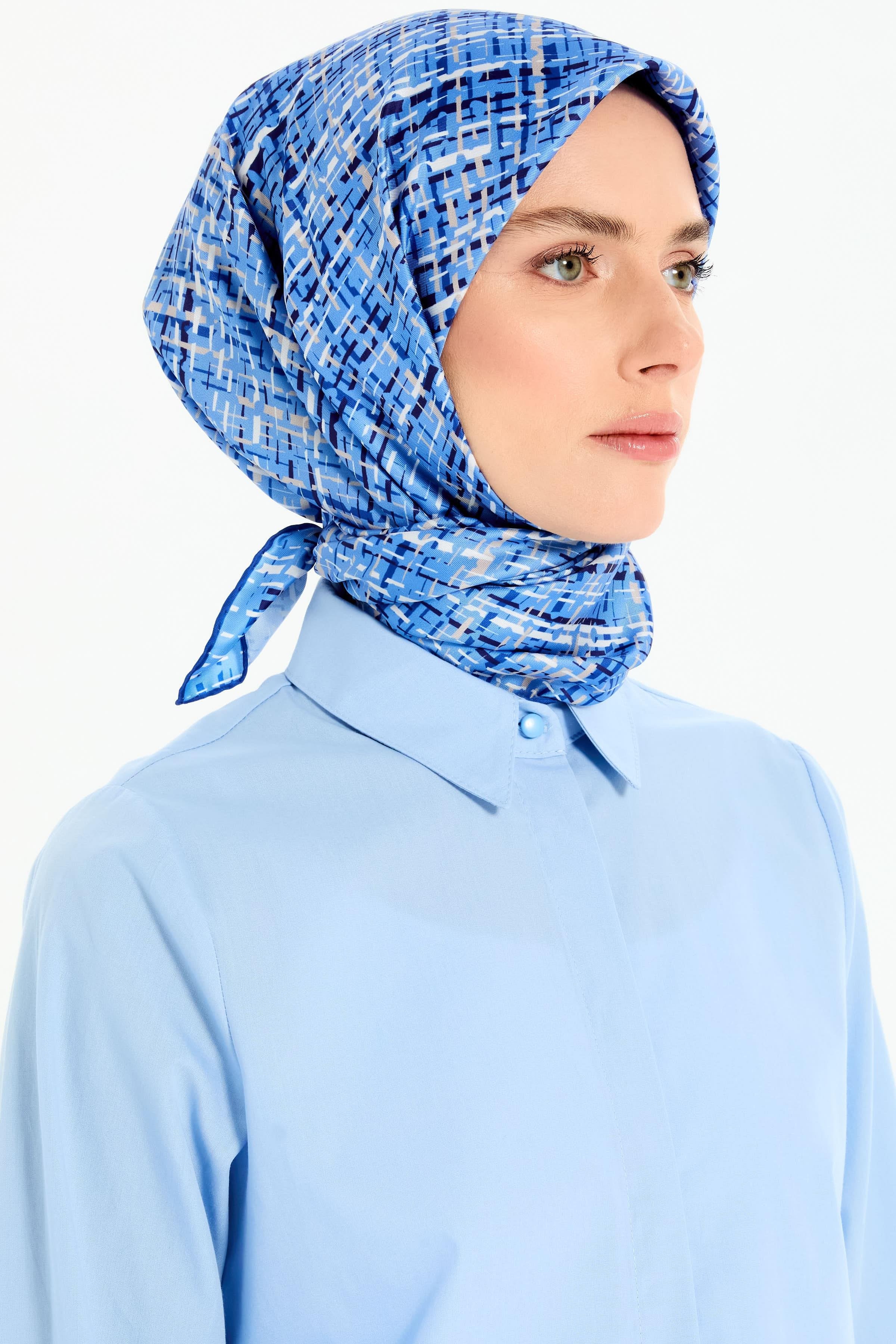 Tüvit Desenli Stil Eşarp - Mavi TUGBA