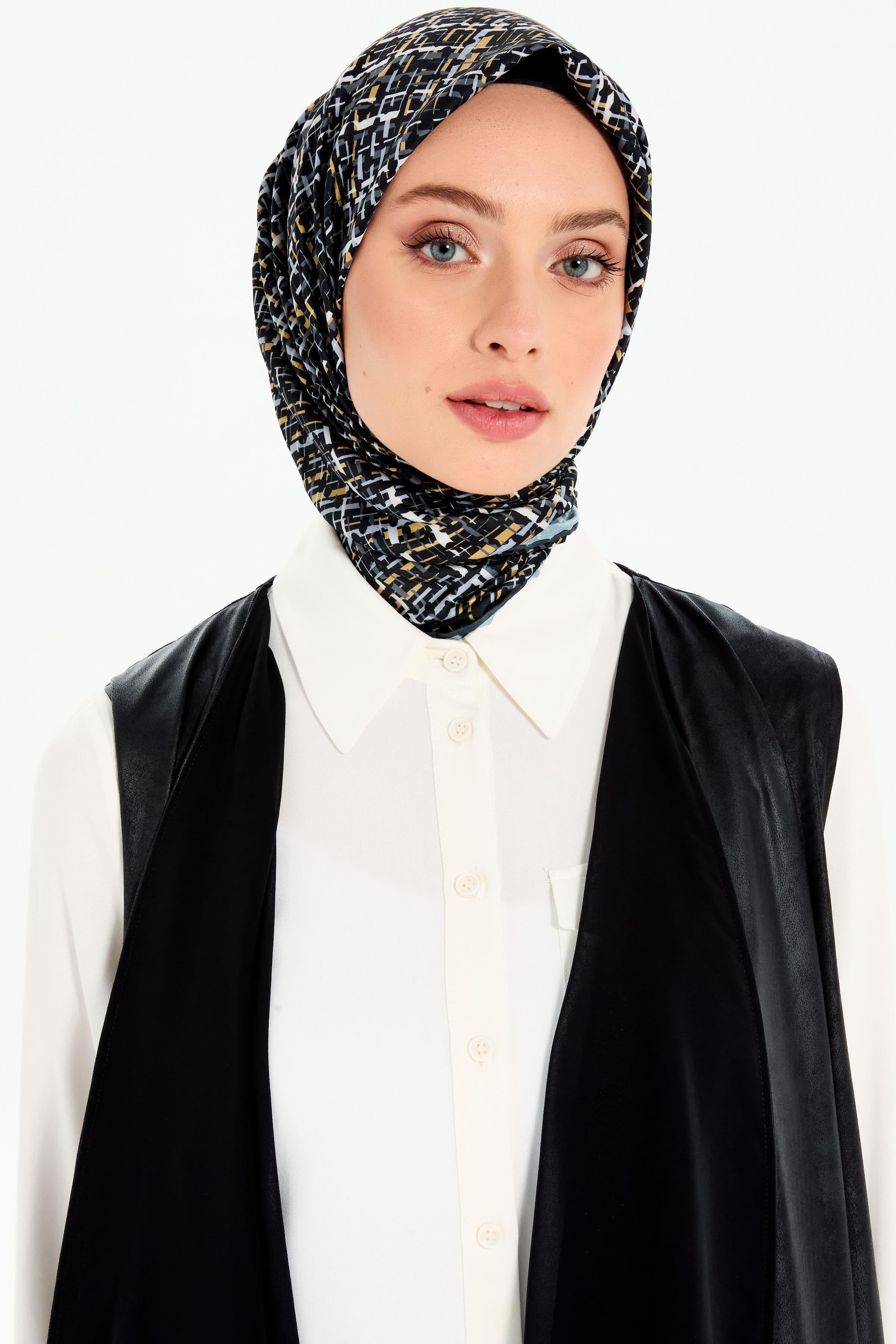 Tüvit Desenli Stil Eşarp - Siyah TUGBA
