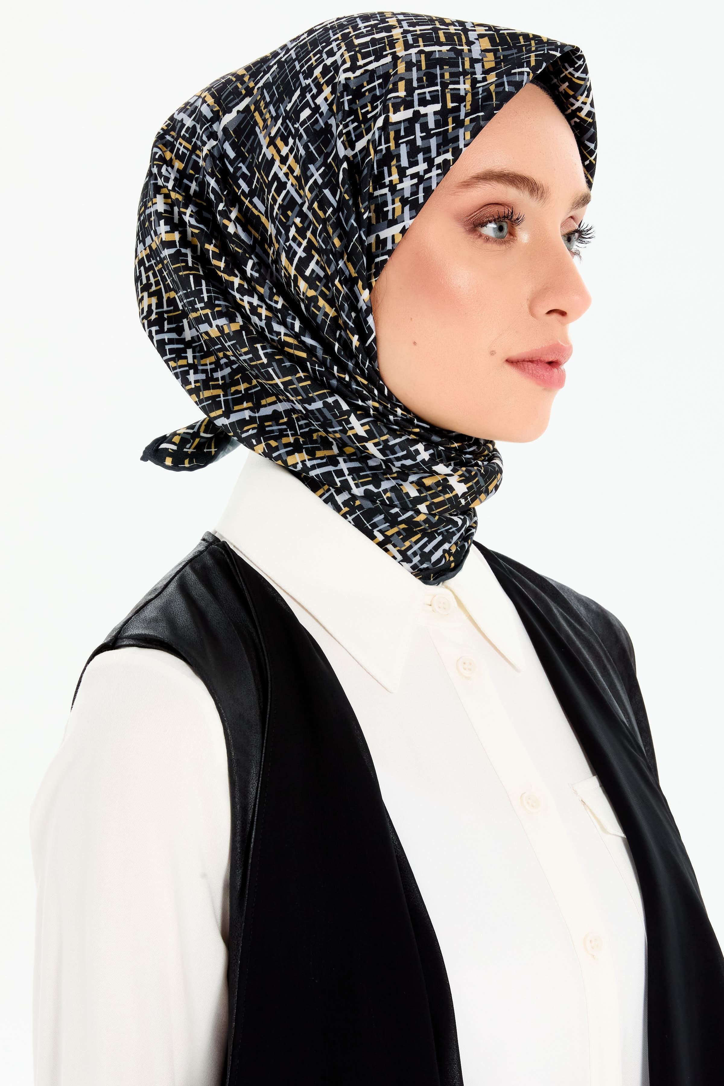 Tüvit Desenli Stil Eşarp - Siyah TUGBA