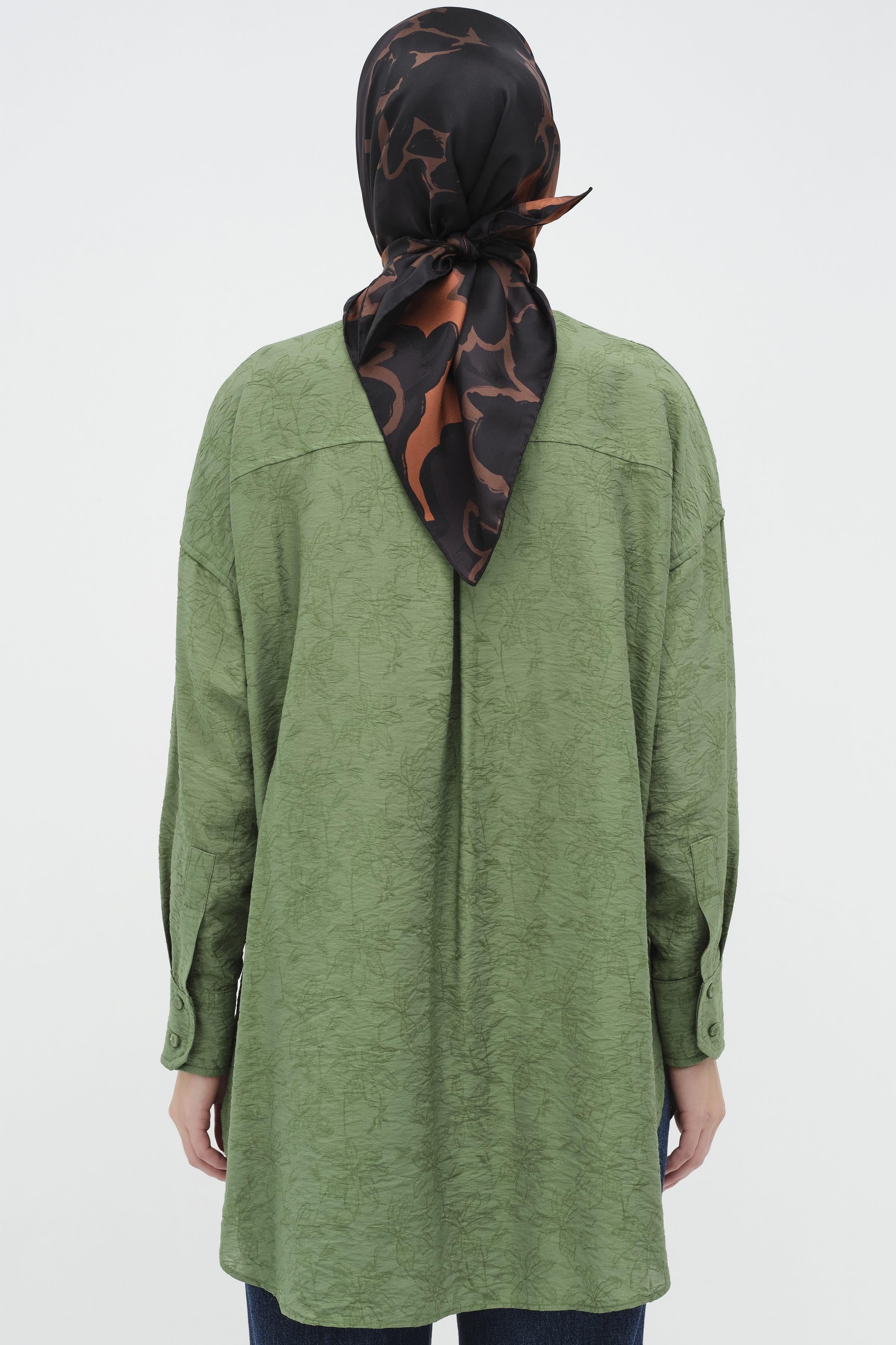 Üç Boyutlu İşlemeli Kısa Tunik - Haki TUGBA