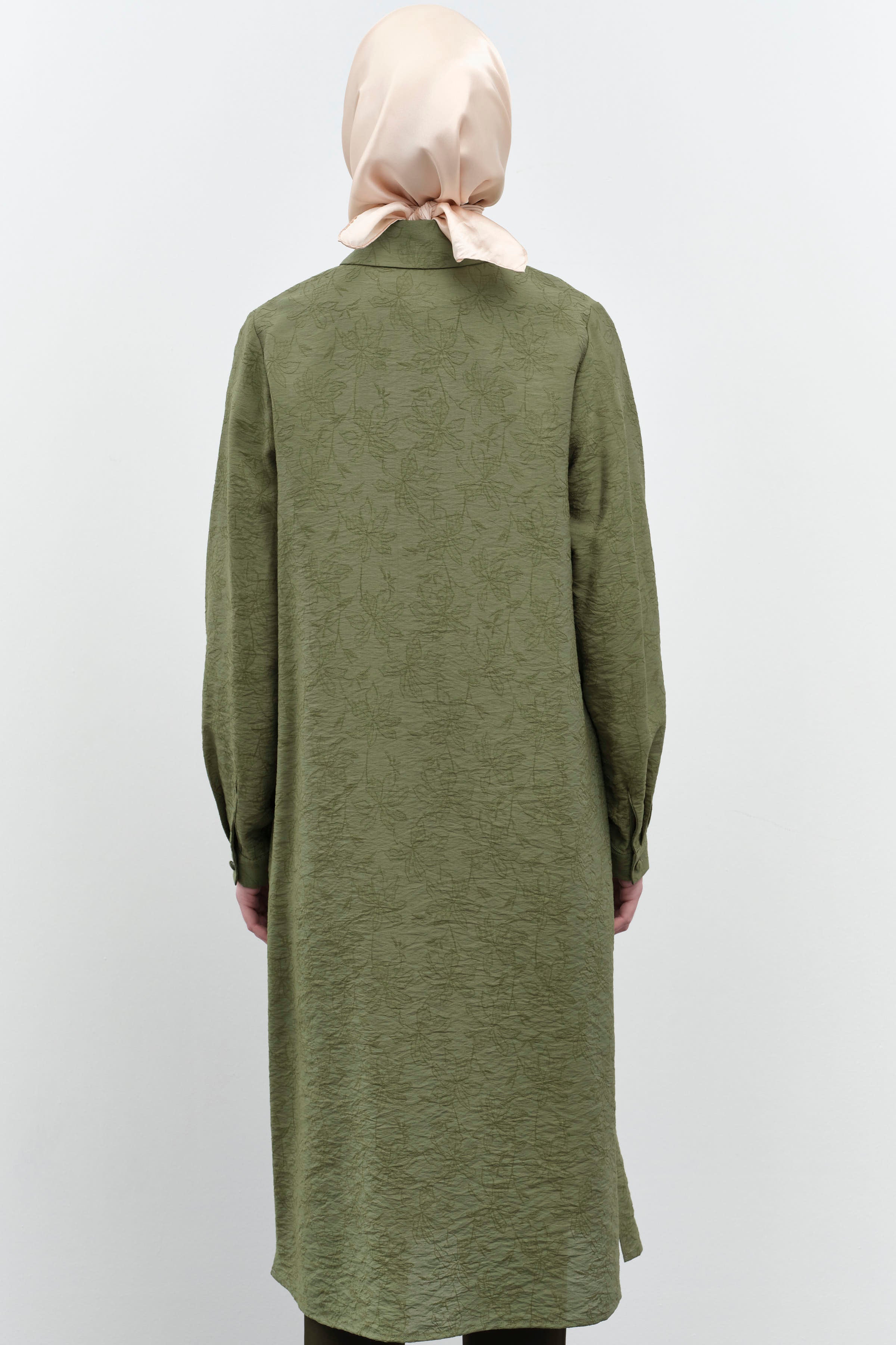 Üç Boyutlu İşlemeli Uzun Tunik - Haki TUGBA