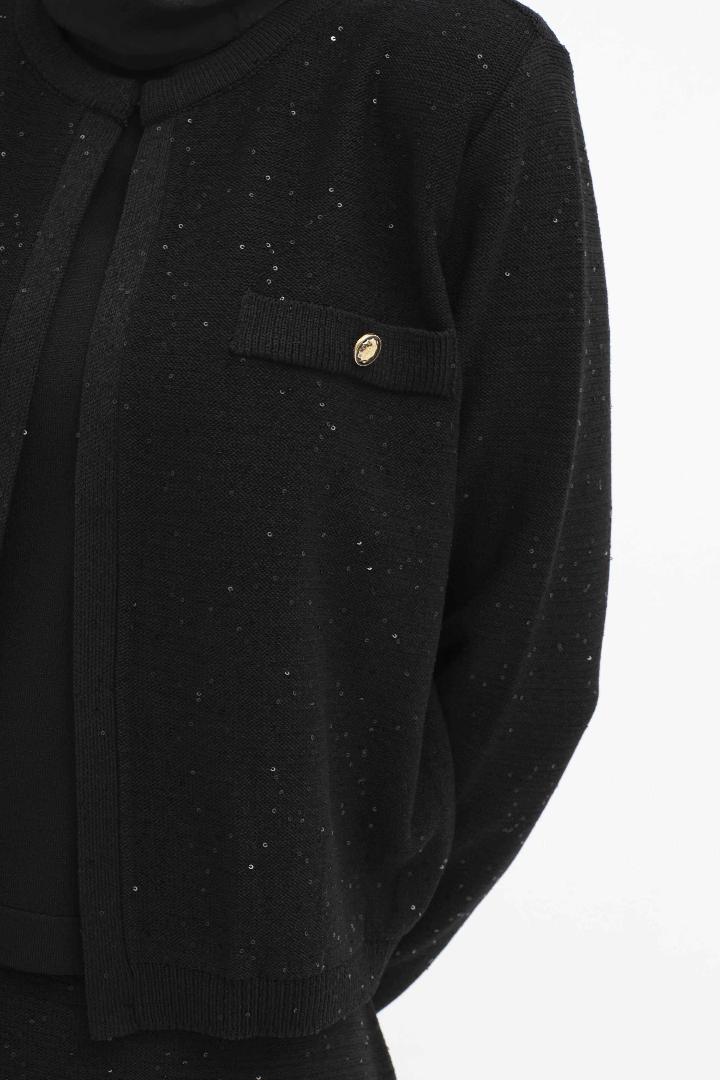 Üçlü Etekli Triko Takım - Siyah TUGBA