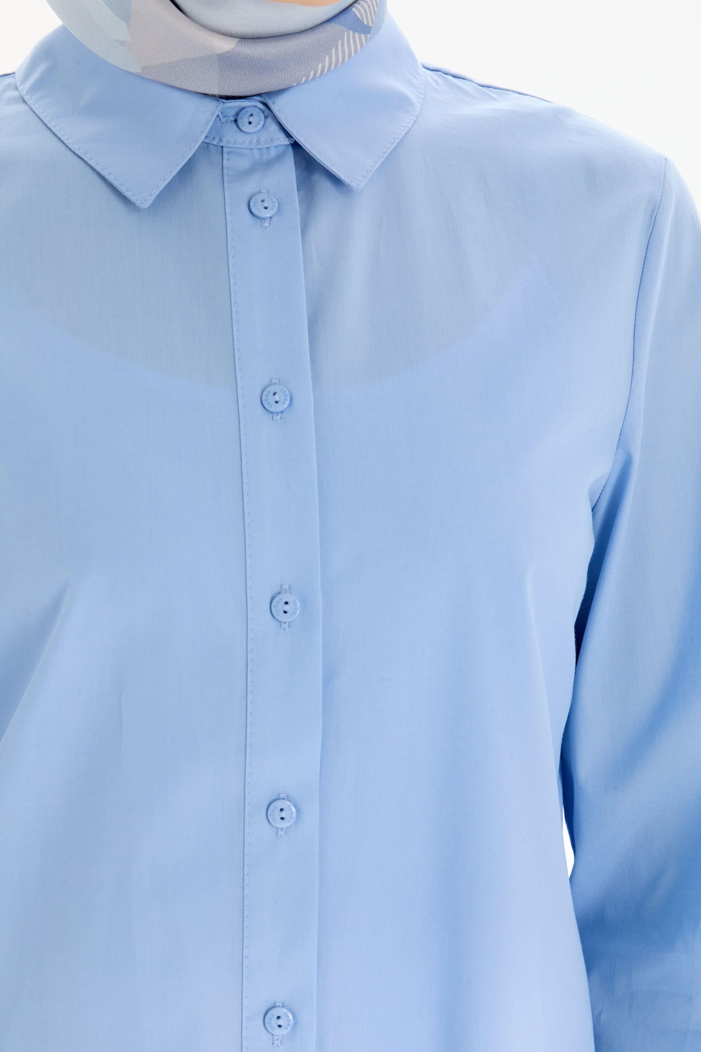 Uzun Basic Gömlek - Açık Mavi TUGBA