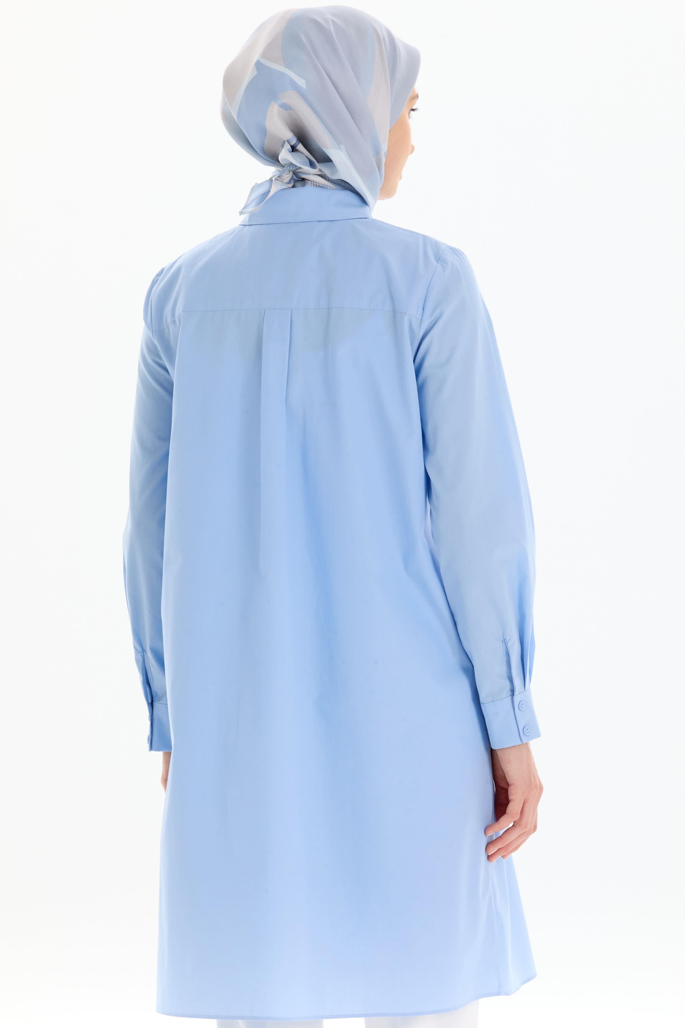 Uzun Basic Gömlek - Açık Mavi TUGBA