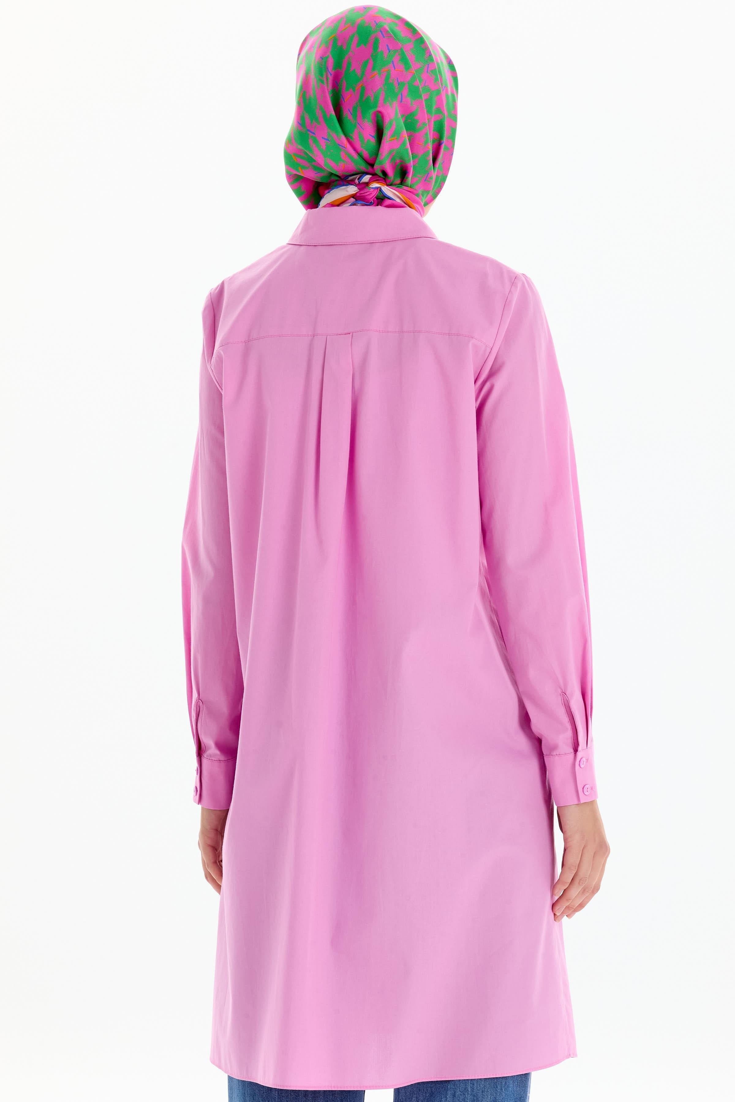 Uzun Basic Gömlek - Pembe TUGBA