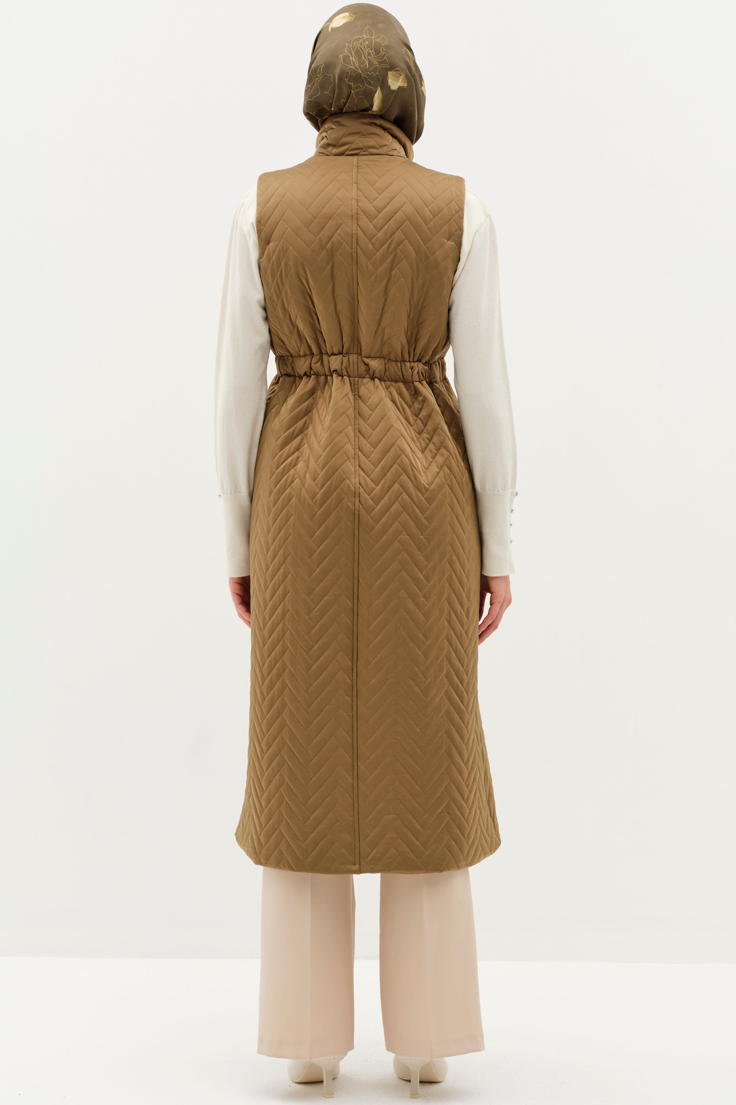 Uzun Kapitone Yelek - Olive TUĞBA