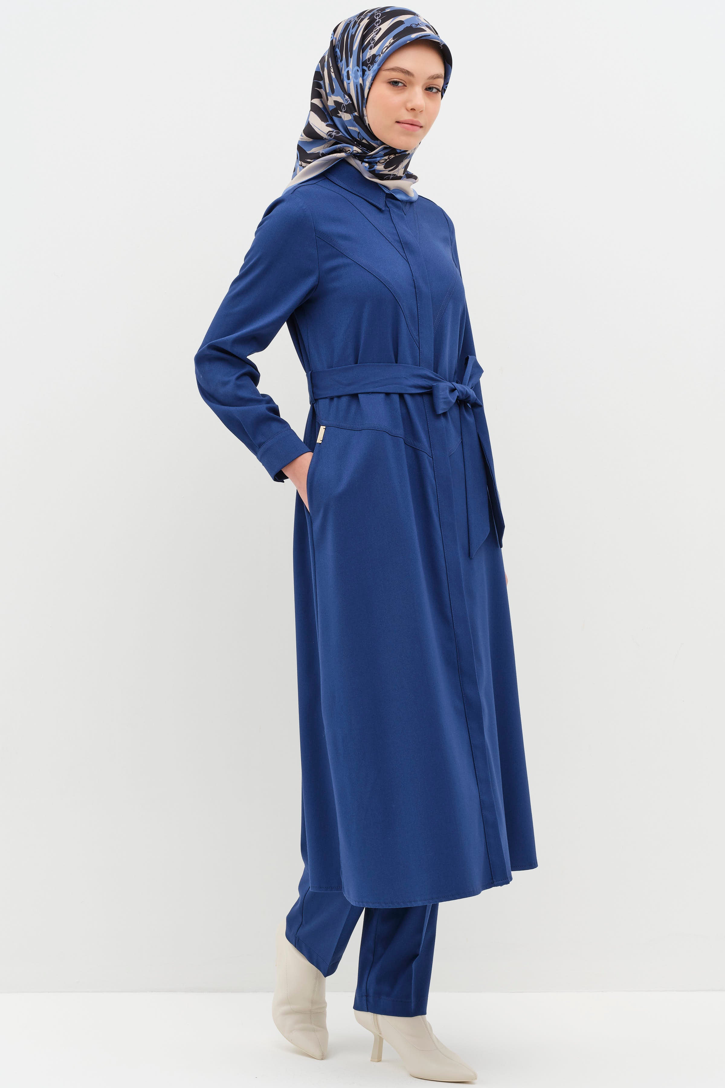 Uzun Tunik Pantolon Takım - İndigo TUGBA